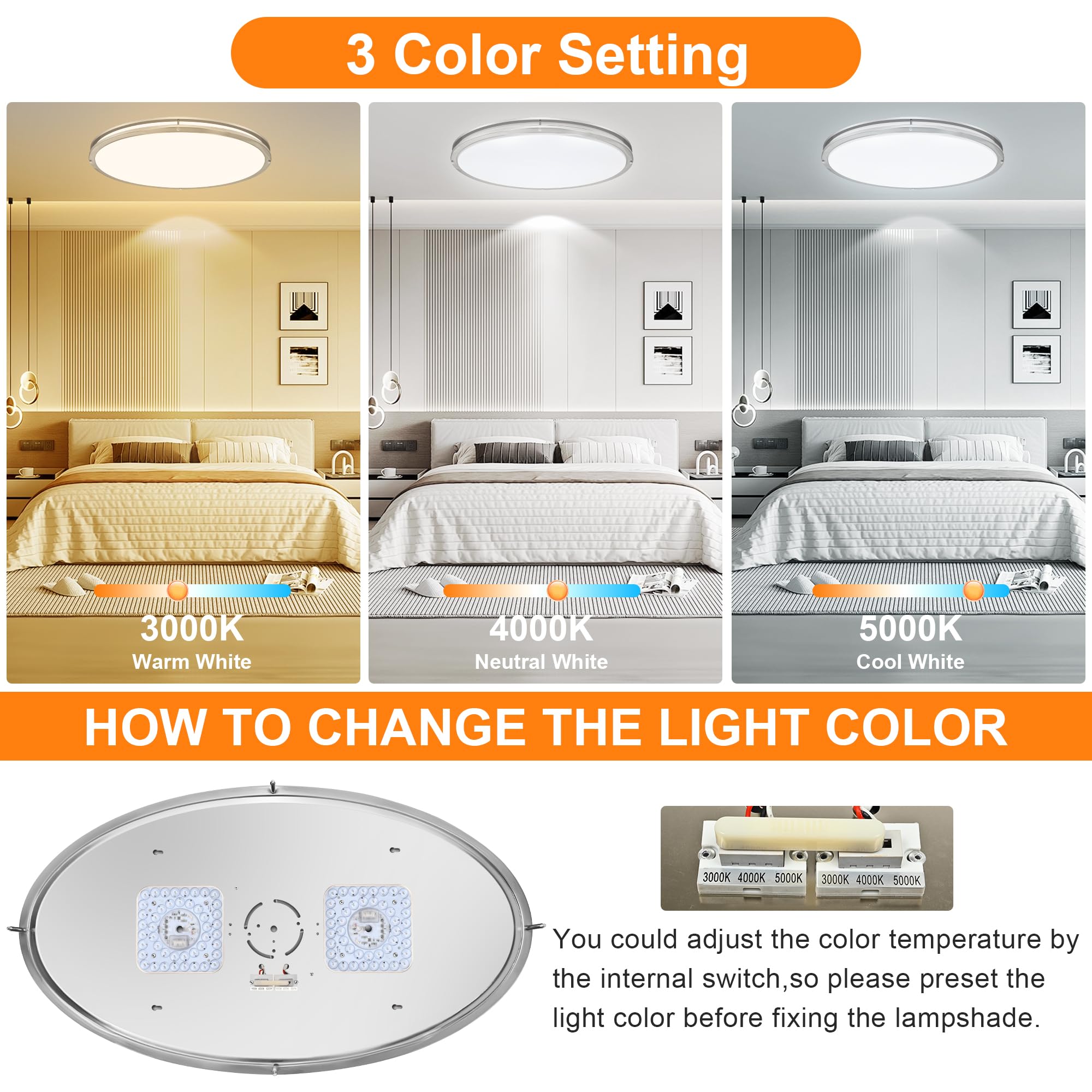 33 Inch Oval Brushed Nickel Ceiling Light Fixture - Flush Mount Led Kitchen Ceiling Lamp 3000K/4000K/5000K Adjustable Brushed Ni