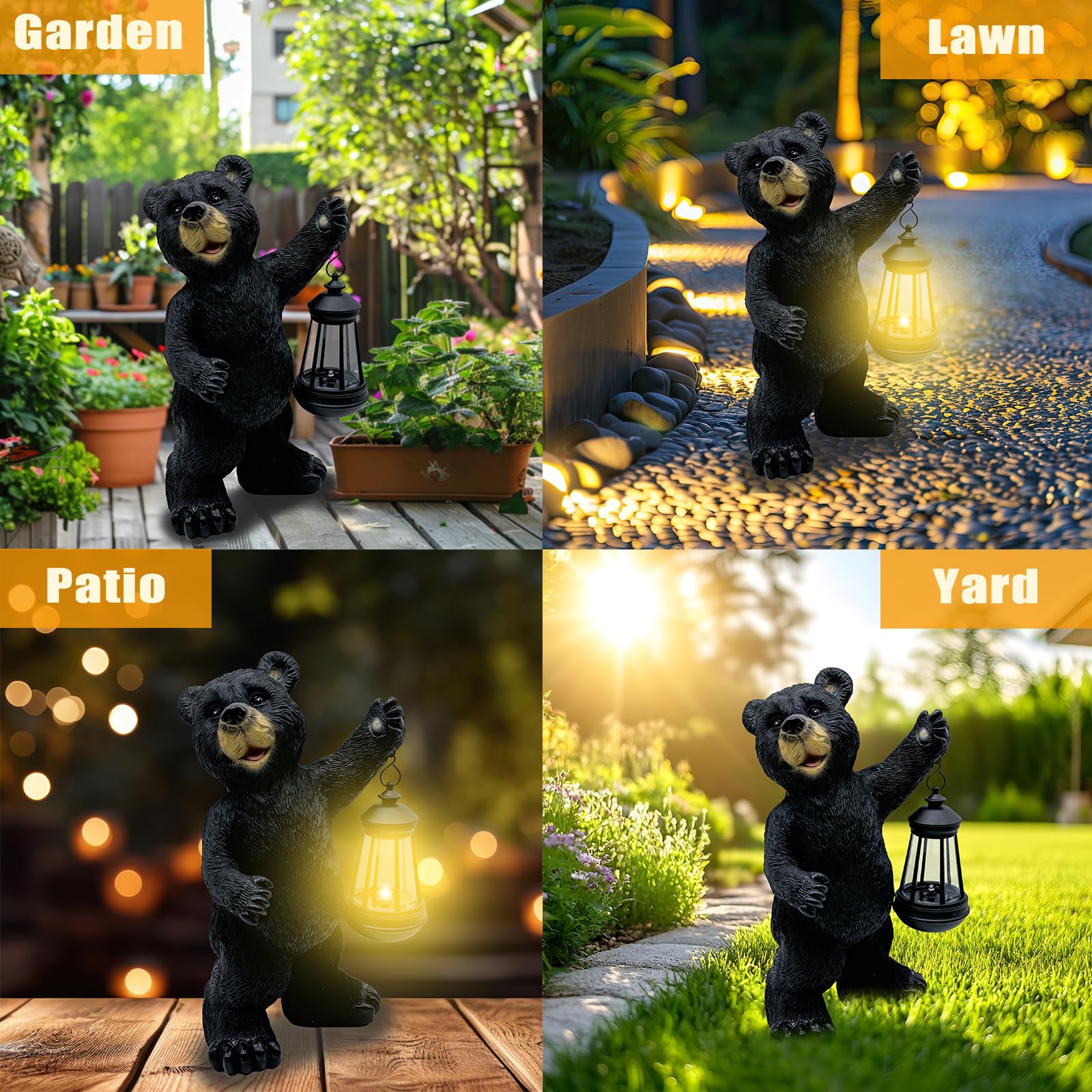 Vasesun Solar Lantern Garden Statues Decor, Outdoor Bear Figurine Lights For Yard Patio Decoration - Unique Christmas Housewarmi