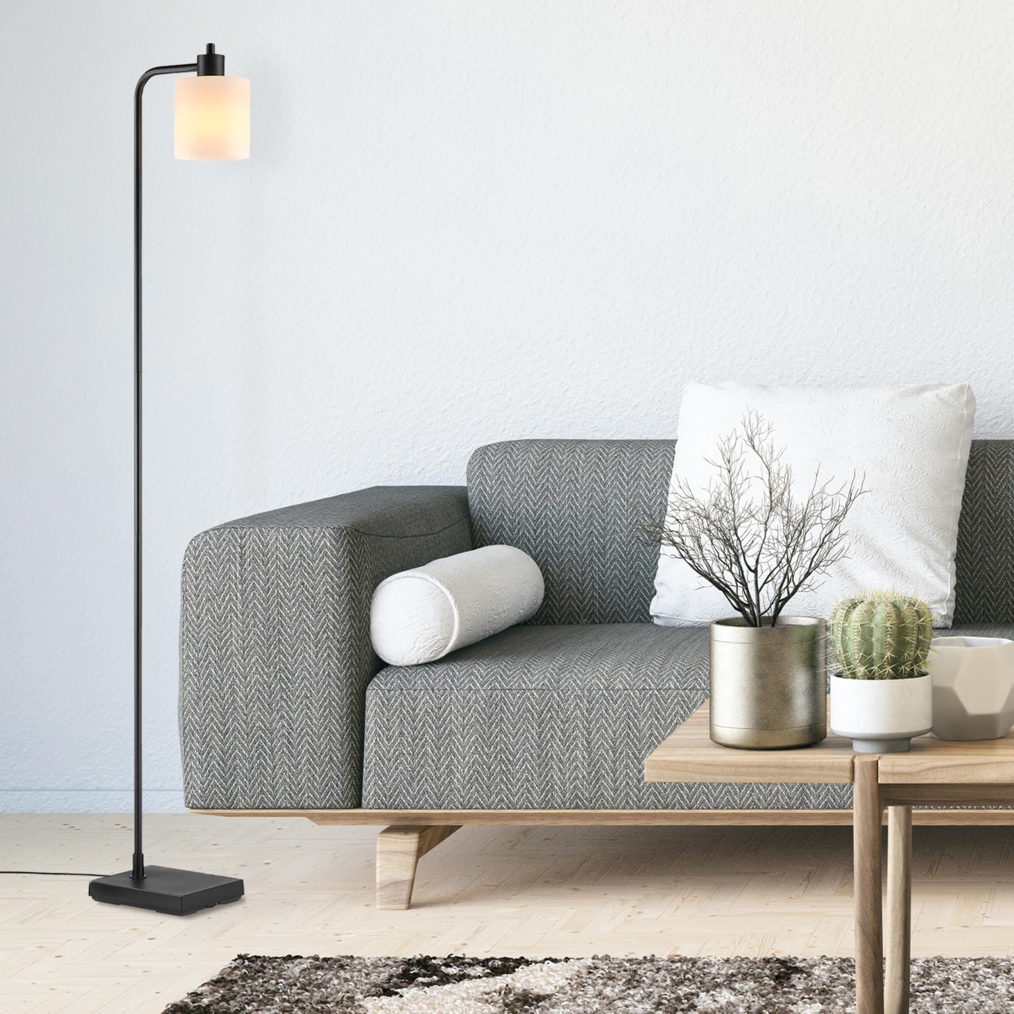 GLOBE Electric 61000144 62" Matte Black Floor Lamp with Frosted Shade, On/Off Switch, Ideal for Bedroom & Living Room Decor