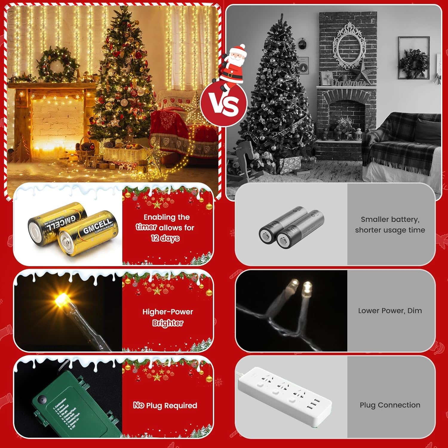 Quntis 164FT 1000LED C Battery Christmas String Lights, Warm White, 8 Modes, Timer, Indoor/Outdoor Holiday Decorations