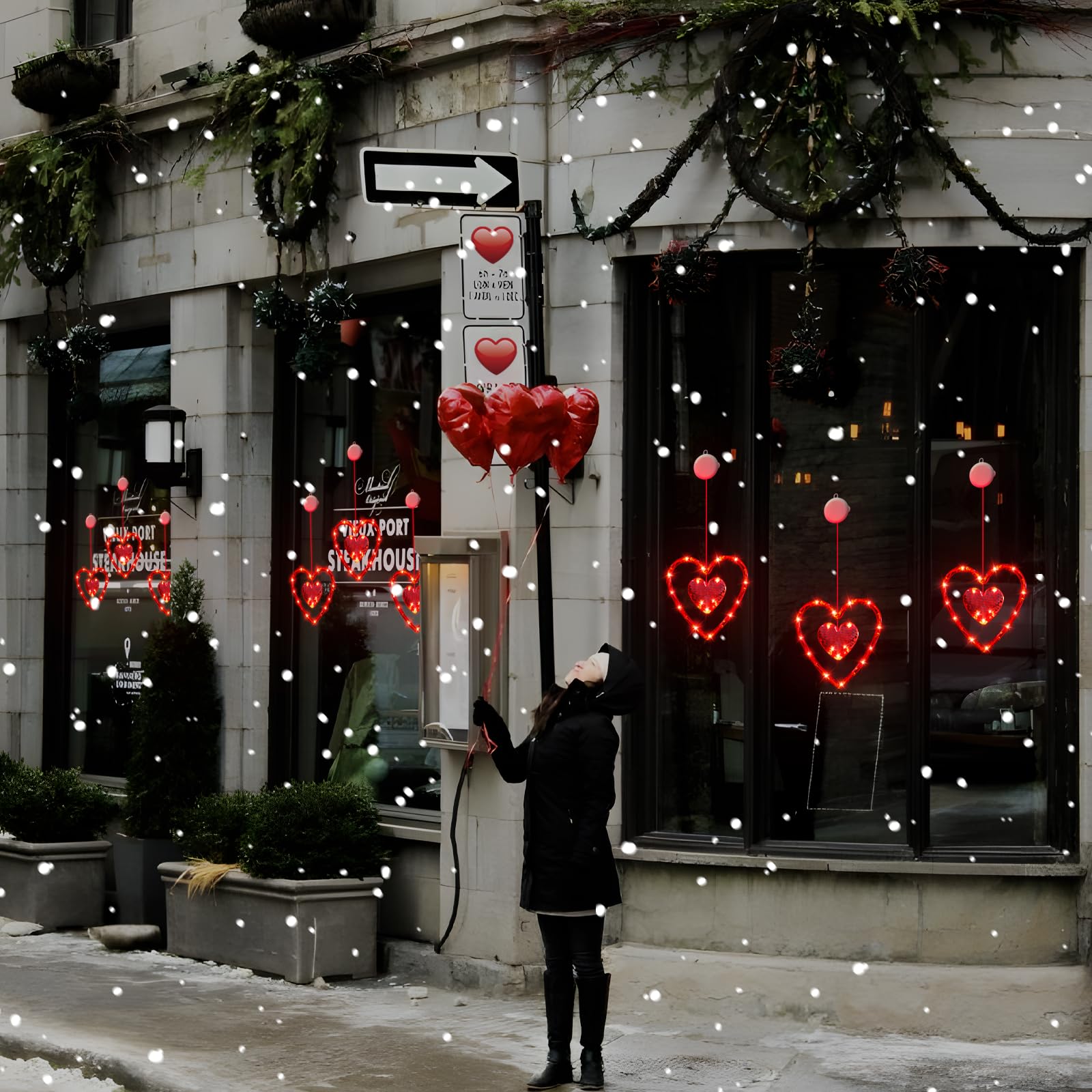 LYUBASA Valentines Day Window Lights - 3 Pack Red Heart Shaped LED Lamps with Timer, Battery Powered, Model V113 for Indoor Home Decor
