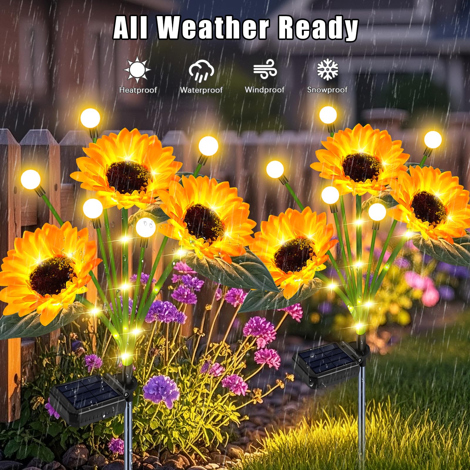 yeuago Solar Garden Lights 6 Pack - Dancing Sunflower Firefly, Waterproof Plastic Stake Lights for Pathway Décor