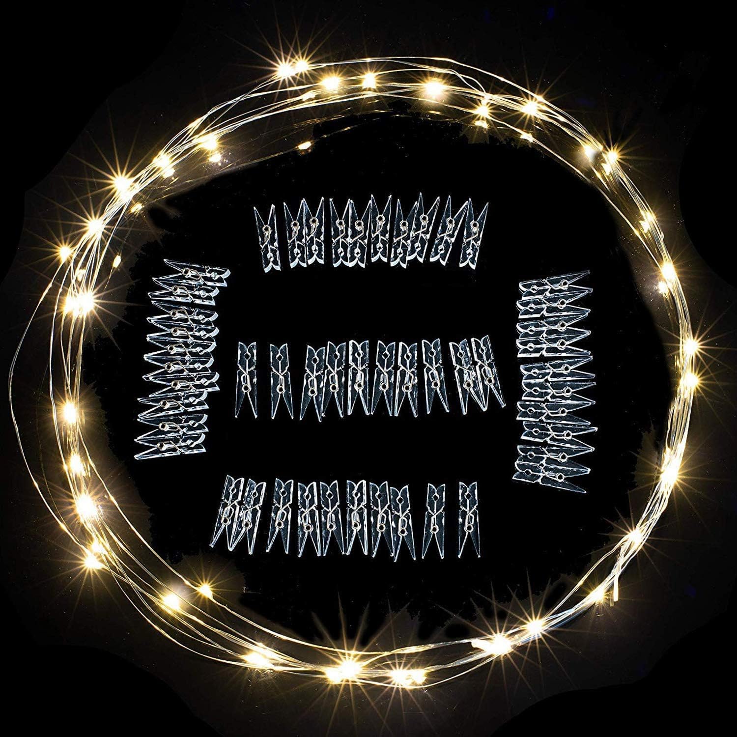 LECLSTAR 33Ft Photo Clip Fairy Lights, 100 LED, USB Powered, Warm White, Copper Material, Model: lichterkette_10_us