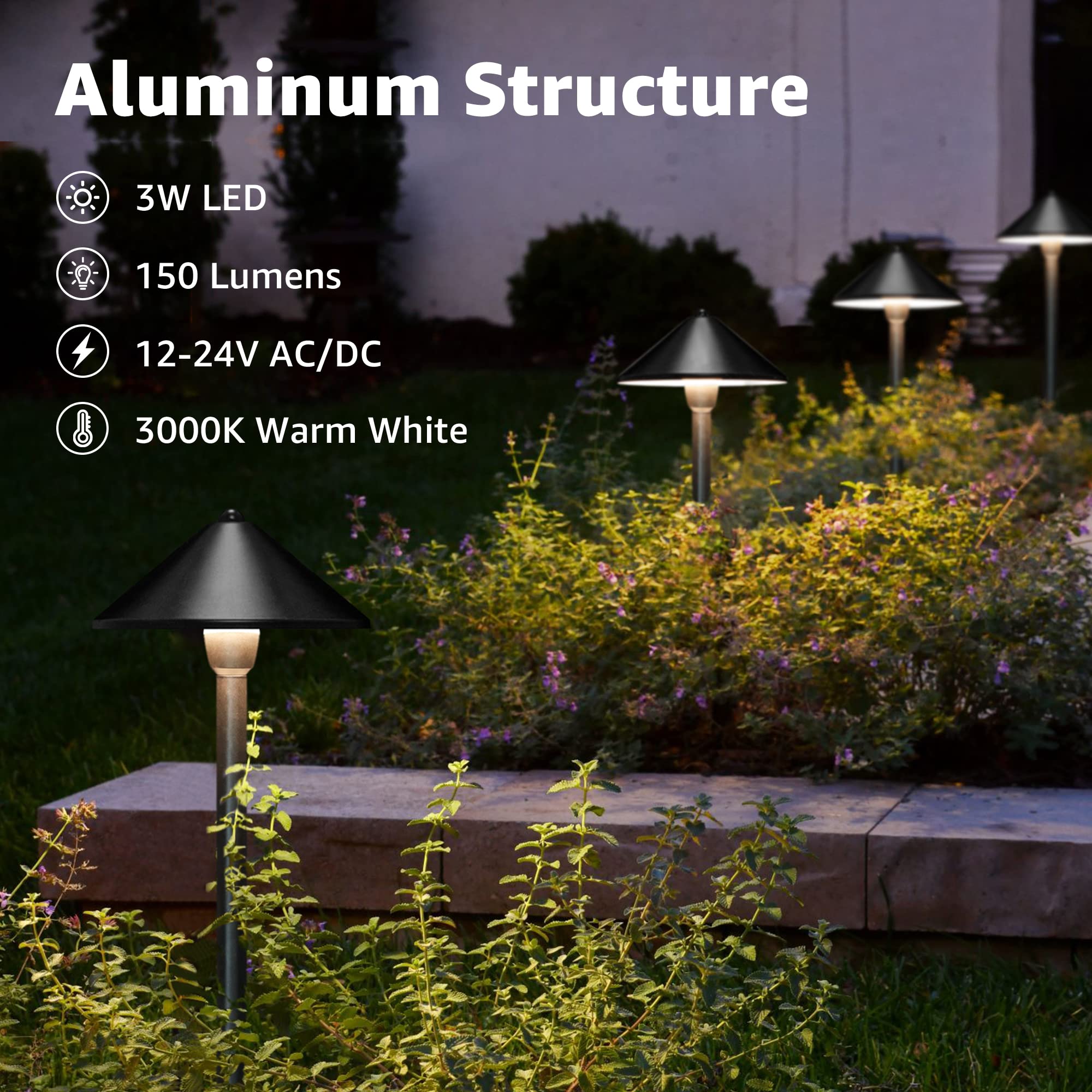 Sunvie Led Low Voltage Pathway Lights 3W 3000K Pathway Lighting 12-24V Low Voltage Landscape Lights Ip65 Waterproof Aluminum Lan