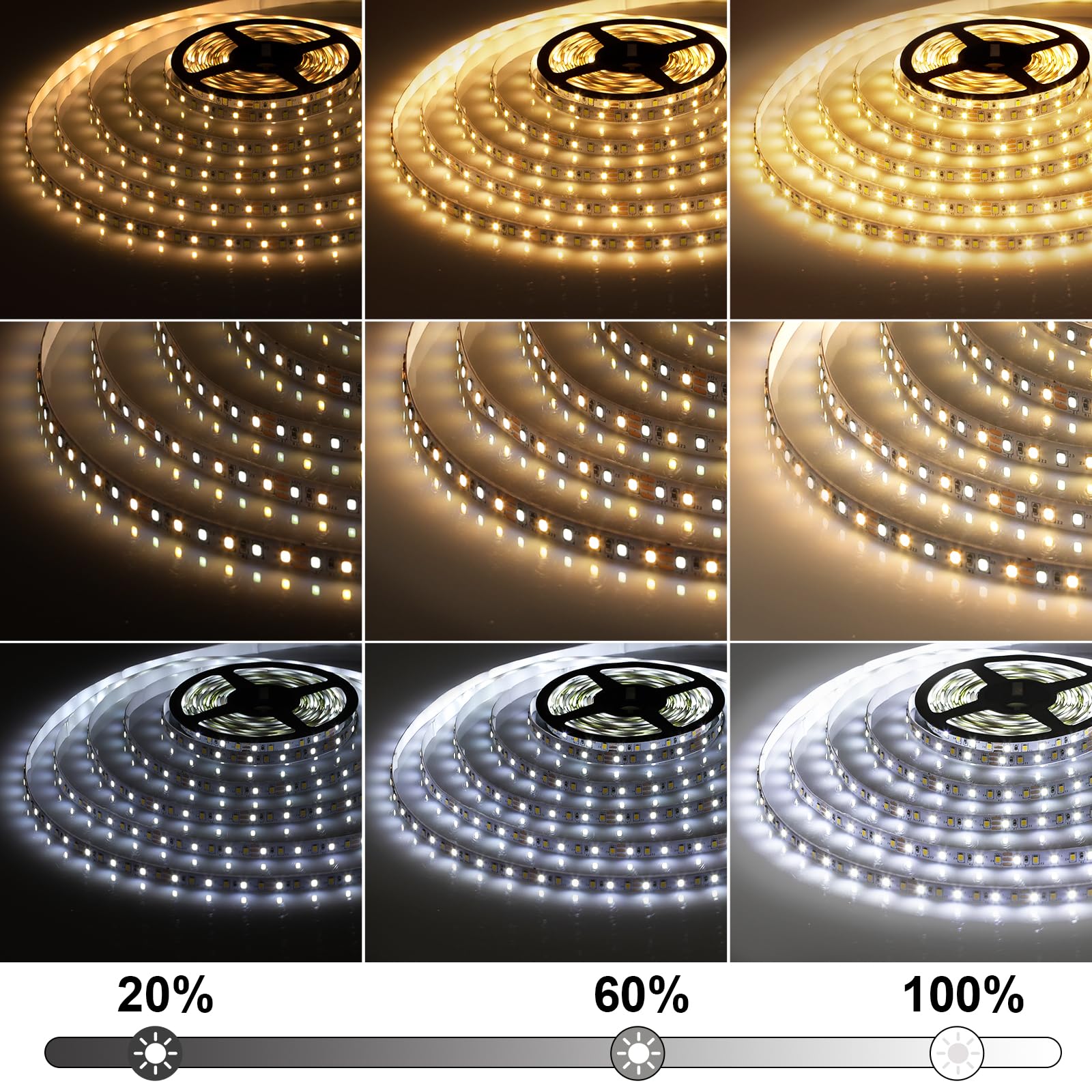 Qenlai 66Ft Led Strip Lights, 2700K-6500K Tunable White Led Light Strip With Remote And Plug, 12V 2400 Leds Dimmable Cuttable Le