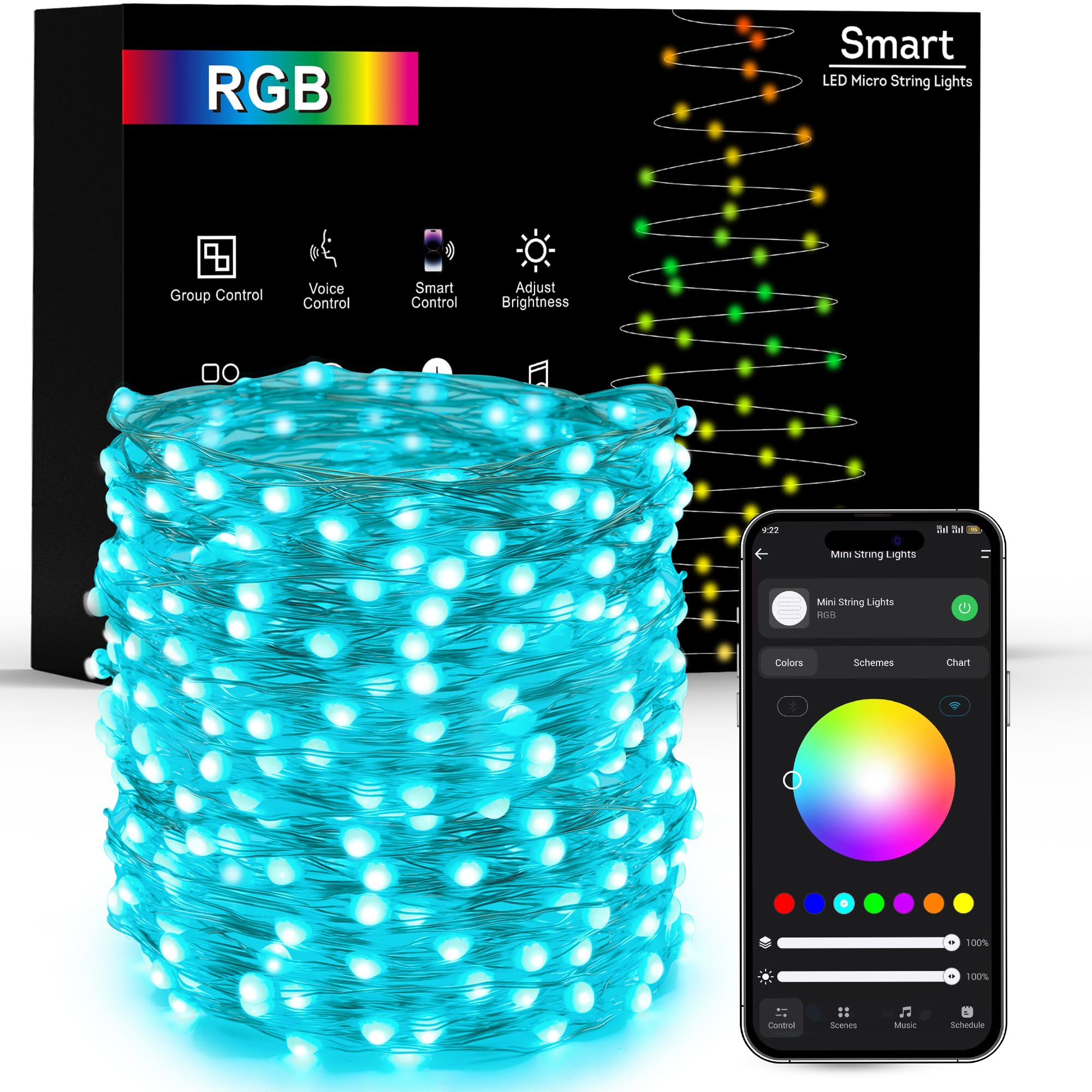 Brizled Smart Fairy Lights, 66FT 200 LED String Light WiFi Smart Christmas Lights App Controlled, RGB Color Changing Mini Light 