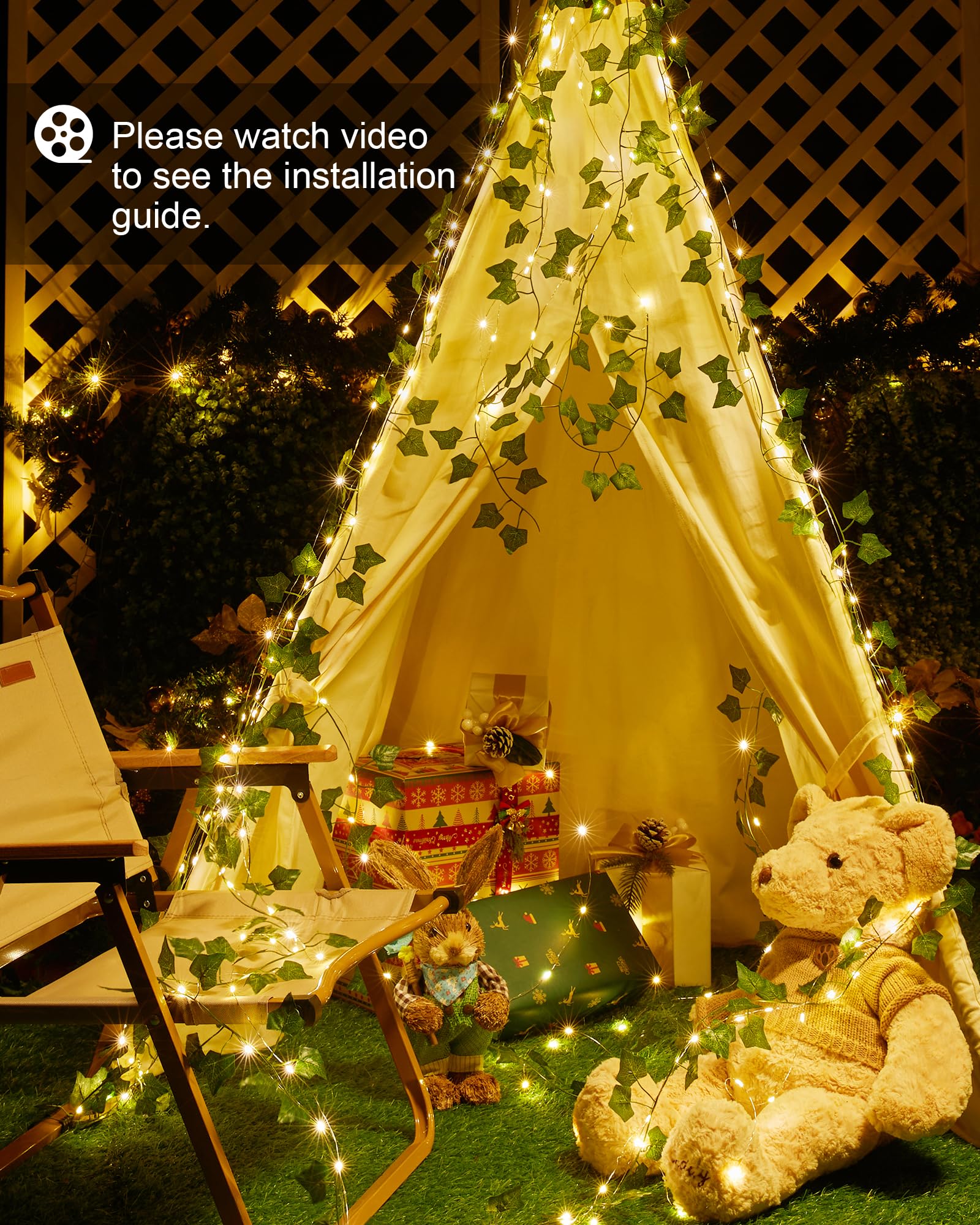 Brightown Solar Fairy Lights Outdoor, 33Ft Ivy String Lights, Copper Vine Lights For Garden, Model 40Ft-Solar-Vine-Lights