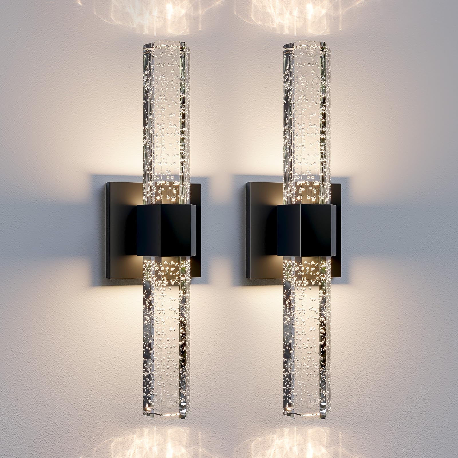 Epinl Black Sconces Wall Lighting - Modern Wall Sconces Set Of Two Crystal Sconces Wall Decor Set Of 2, 14W 3000K Dimmable Bathr