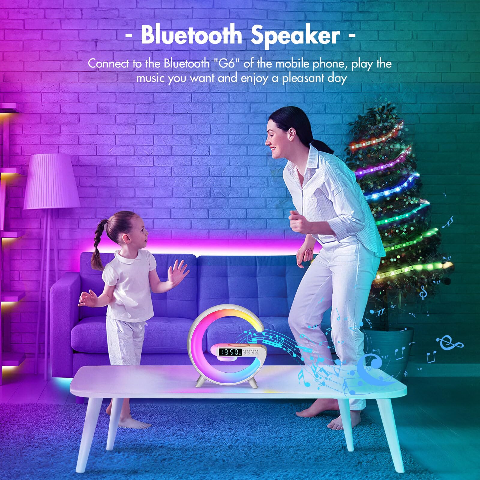Blingbin Wireless Charger Atmosphere Lamp, Mini LED Table Lamp with Bluetooth Speaker, Dimmable Night Light, White-Mini, FBA-35CA-4399864