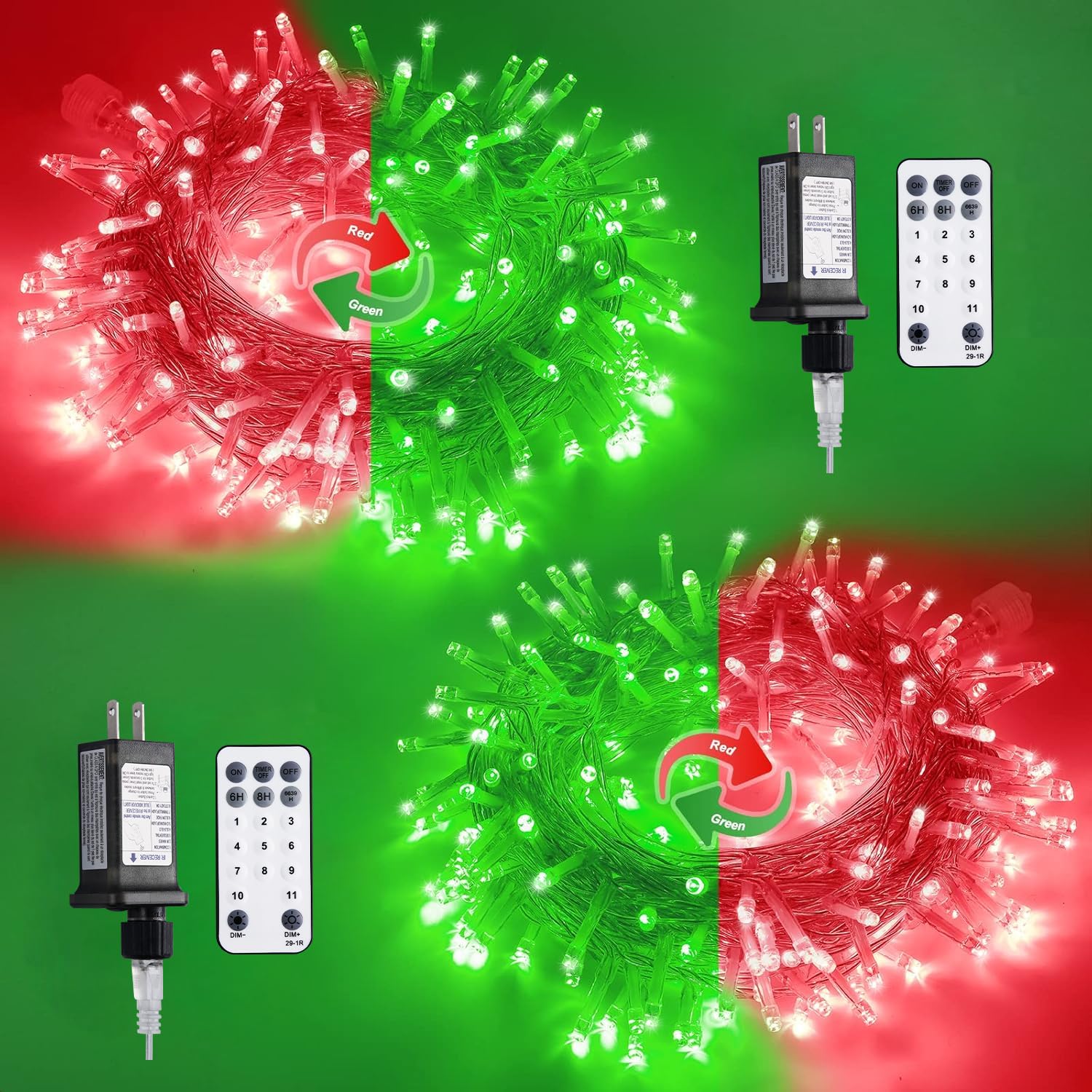 Jmexsuss 33Ft 100 Led Red Green Christmas Lights Indoor Outdoor  2 Pack Color Changing Christmas Lights Plug In  Connectable Waterproof Christmas Tree Light For Xmas Bedroom Party Decorations