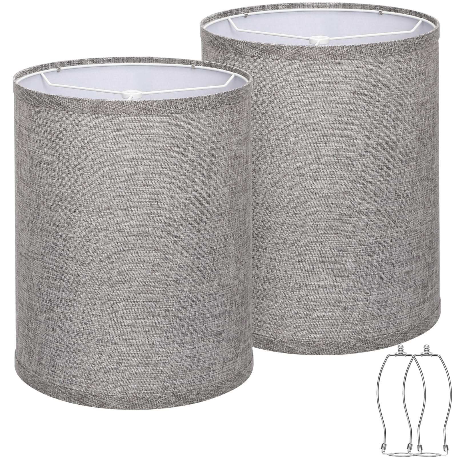 Tall Drum Lamp Shades Set of 2  Gray Lampshade for Table Lamp Floor Lamp  10Top x10 Bottom x 13High  Replacement Lampshades Natural Linen Handcrafted  Spider  Harp Holders Included  Easy Assembly
