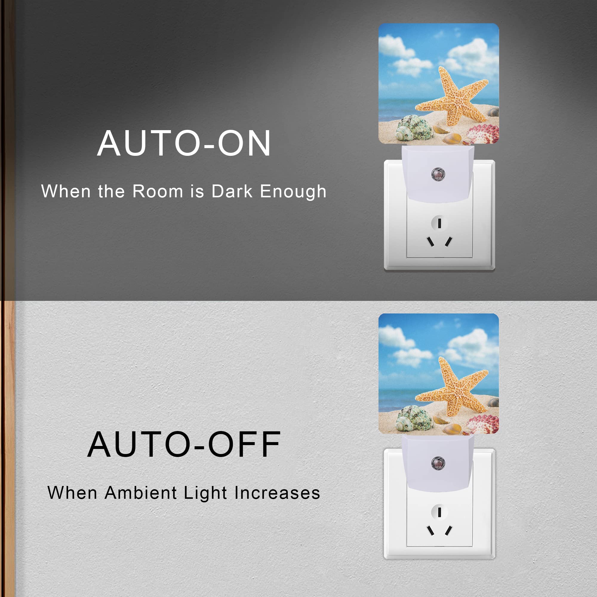 Smoaffly LED Night Light - Auto Sensor Dusk-to-Dawn Lamp for Nursery, Seashells Starfishes Beach Design, Model XD-FXYD-LST14