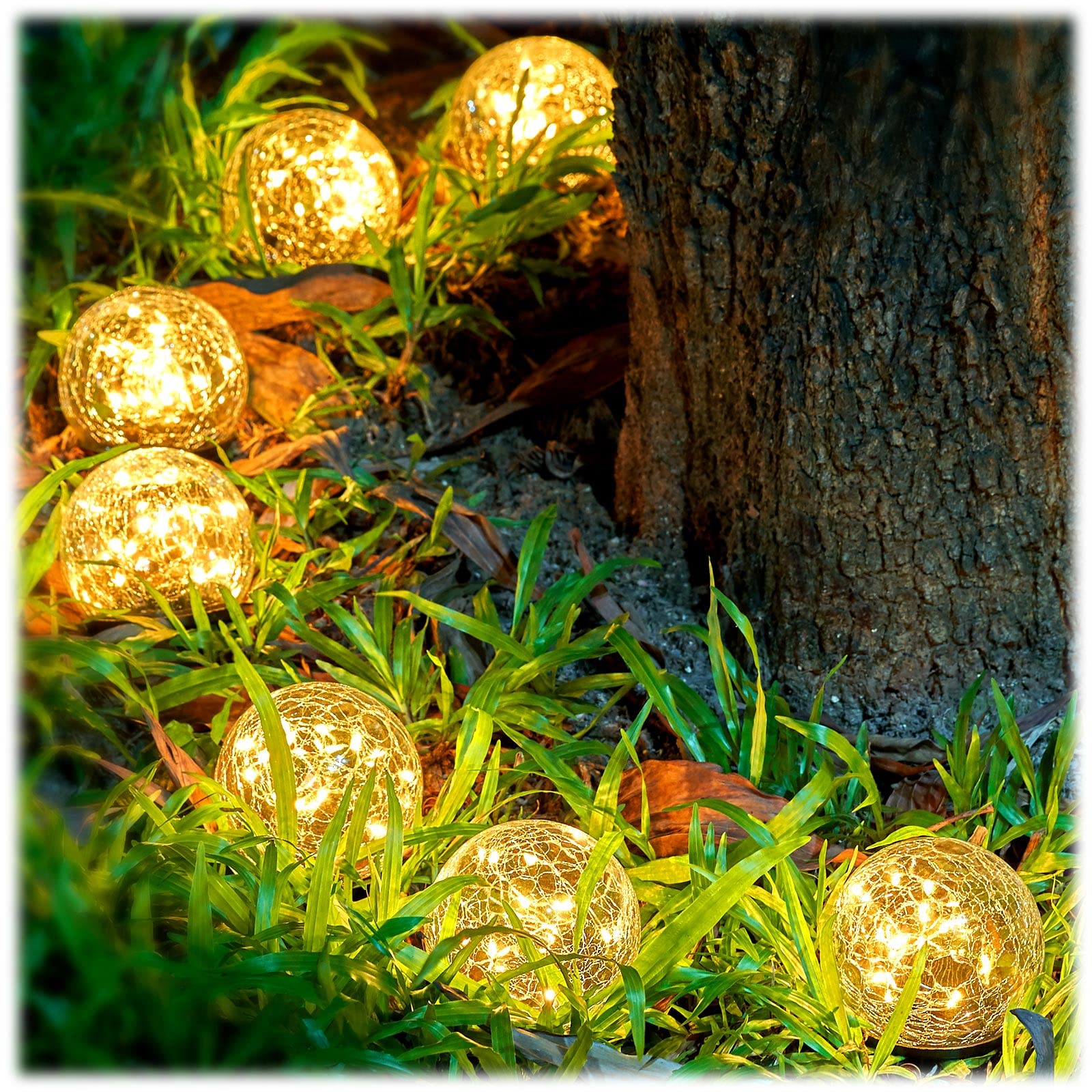 Honoson 3.9 Inch Solar Globe Lights Outdoor Waterproof, Solar Balls For Garden Cracked Glass Ball, Ground Landscape Garden Decor