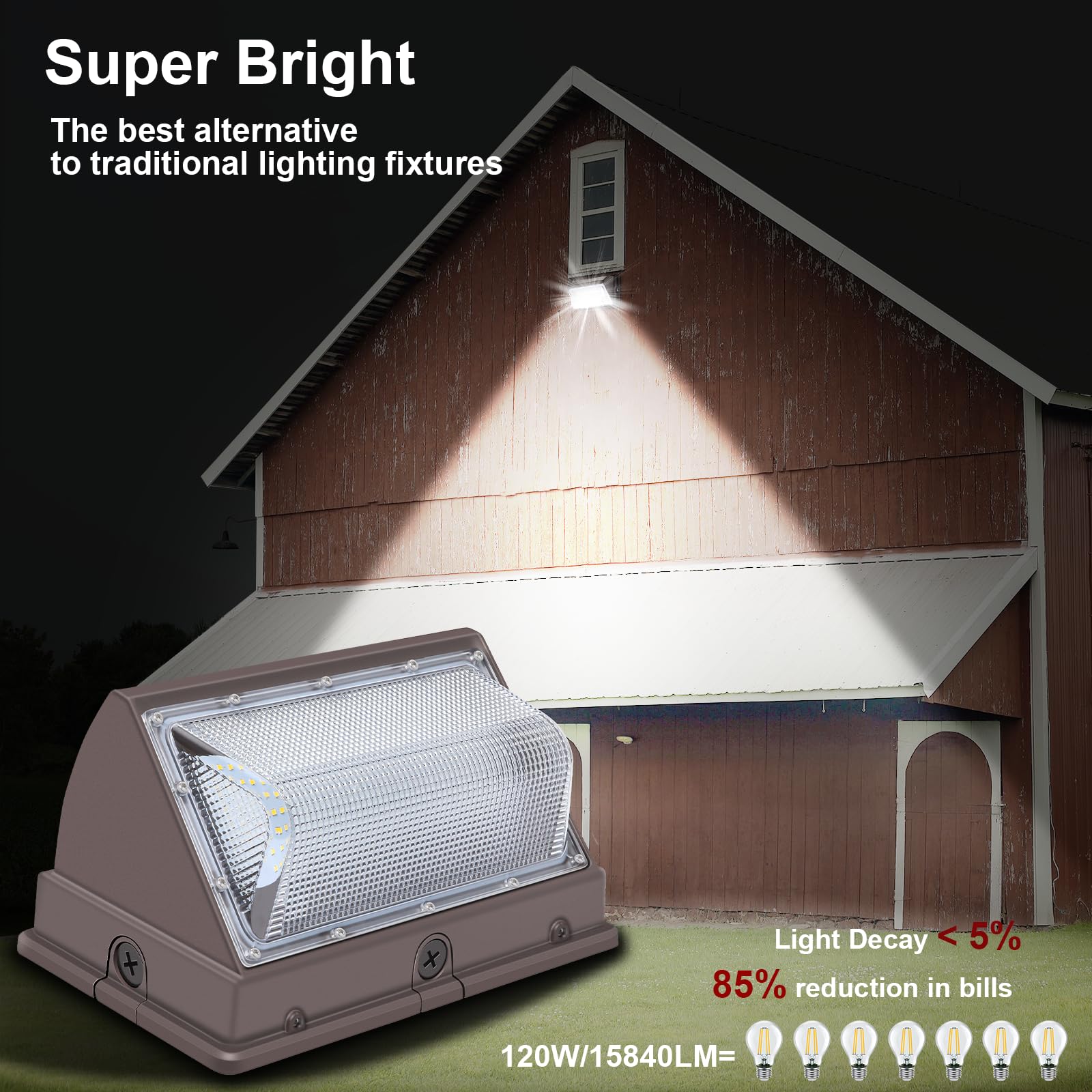 Tomourd 120W Led Wall Pack With Photocell  5000K 15840Lm Dusk To Dawn Lights Security Switch Control Outdoor Wall Light  Commercial Waterproof Rust-Proof Outside Lighting For Barn Shop Garage 6 Pack