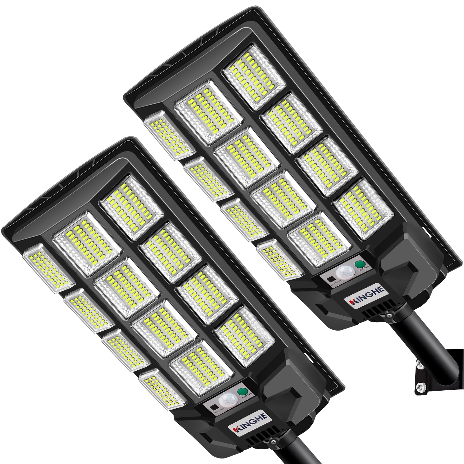 KingHe Solar Street Lights Outdoor, 6000K, 276 LEDs, Motion Sensor, Remote Control, 2 Packs, Black, Model KINGHE-BBG12G1