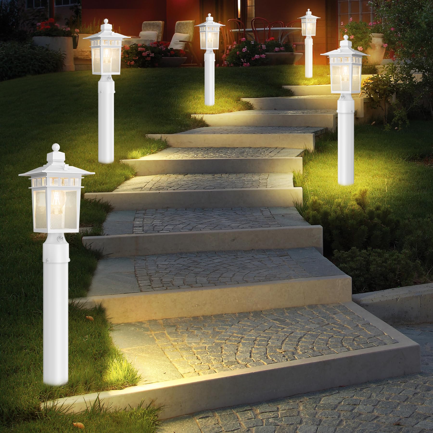 Apoto Dusk To Dawn Outdoor Post Lights  Waterproof Lamp Post Light Fixture  Aluminum Lamp Posts Outdoor Lighting Pole Lantern For Outside Yard Patio Pathway Garden Deck  Hard Wired (2 Pack  White)