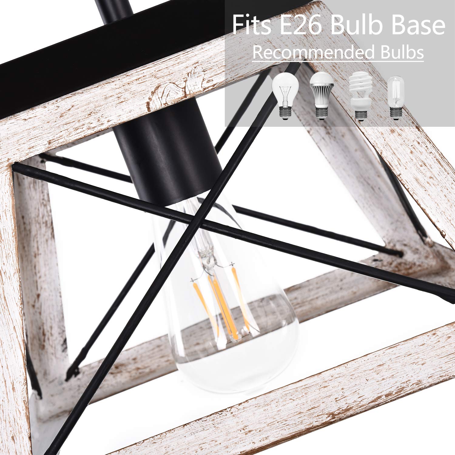 Luupyia Farmhouse Pendant Light Fixture, Adjustable Height, Metal, Beige, Model M07, Small Square Chandelier for Dining Room, Entryway