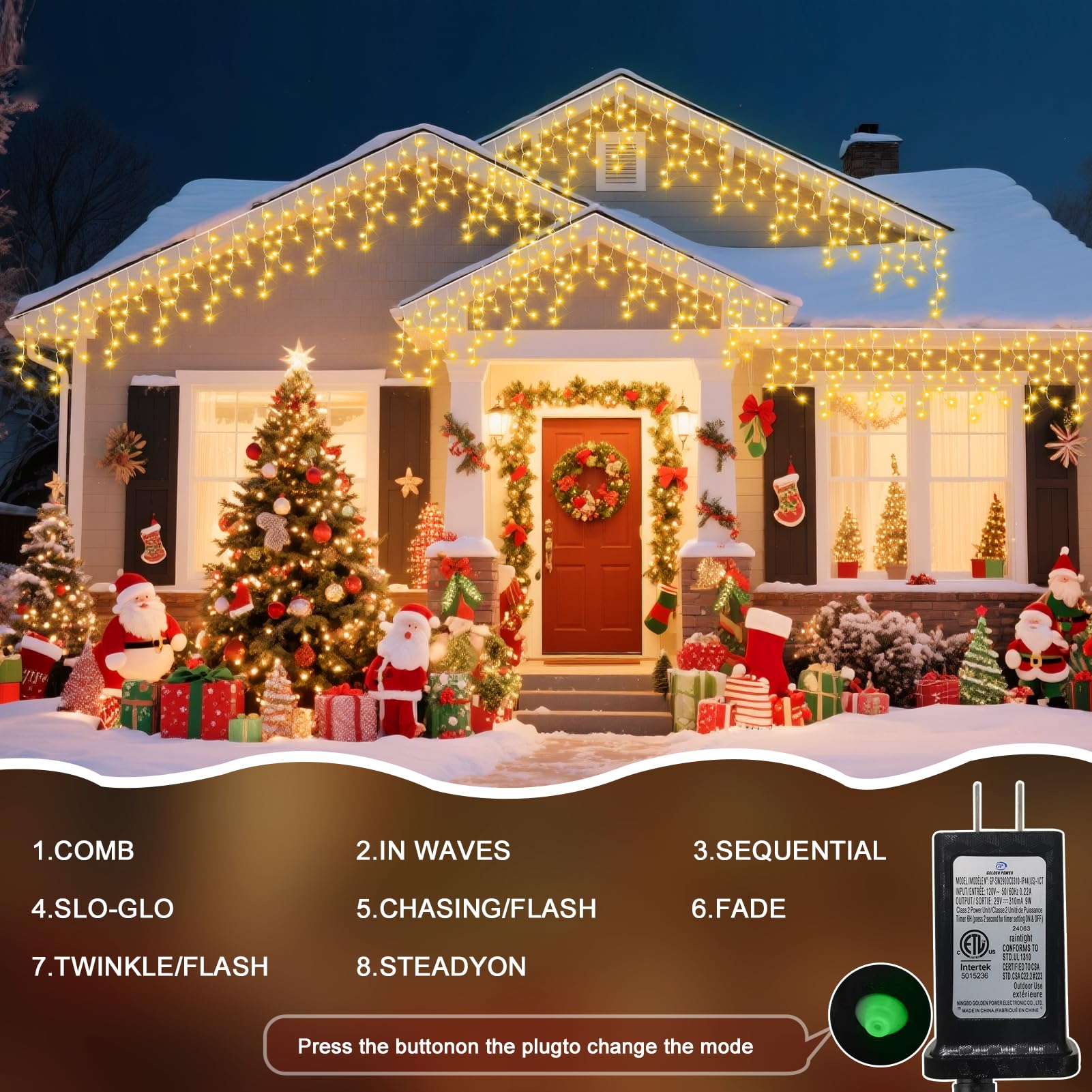 Jdgjyds 98 Ft Ice Lights For Outside  1216 Led Christmas Lights Outdoor Plug In  Christmas String Lights With 8 Modes & Timer For Holiday  Party  Wedding  House  Patio  Outdoor Decor(Warm White)