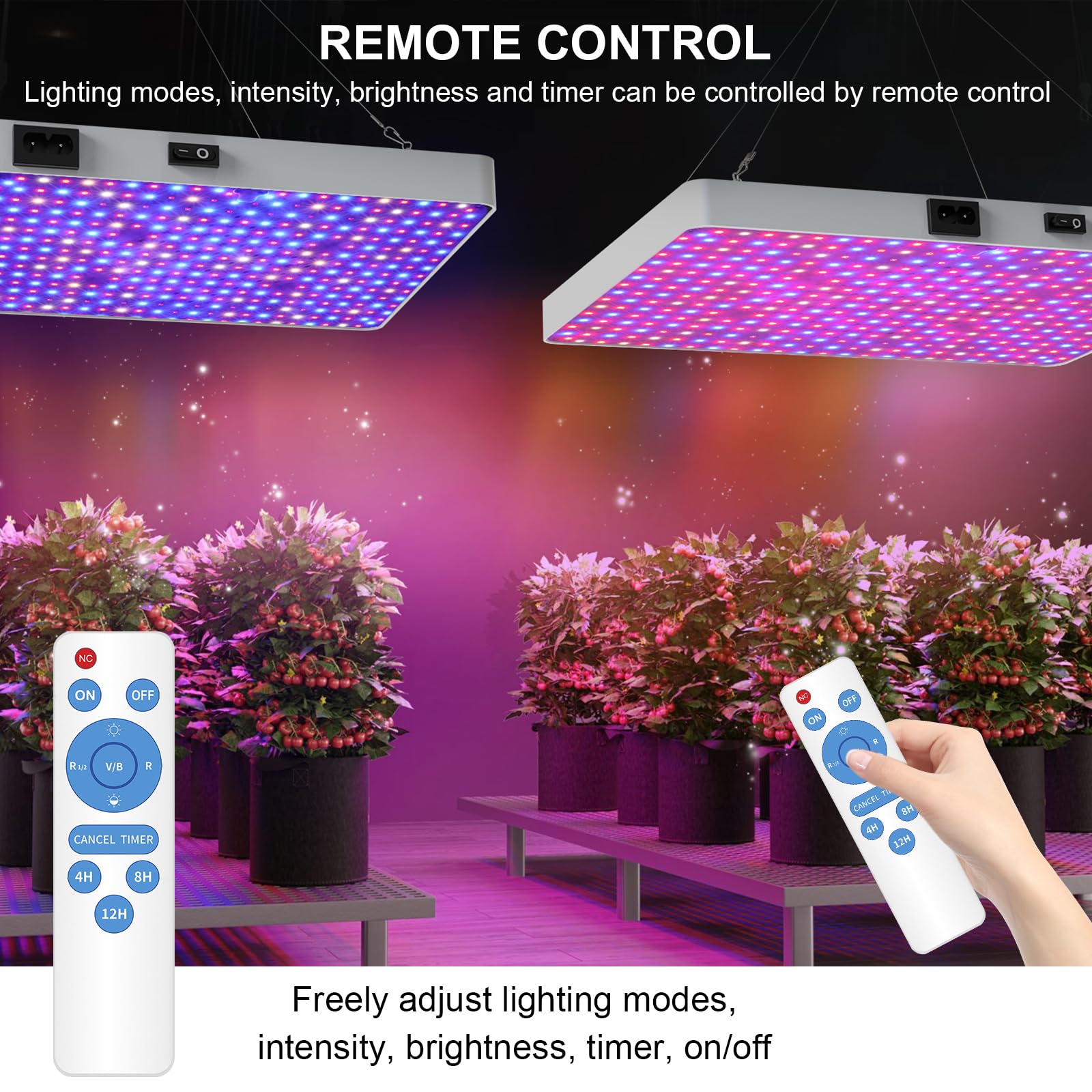 ZRYBOMY Remote Control LED Grow Light, Full Spectrum, 3 Lighting Modes, Stepless Dimmable, Aluminum, Grow Light, White, Model G1