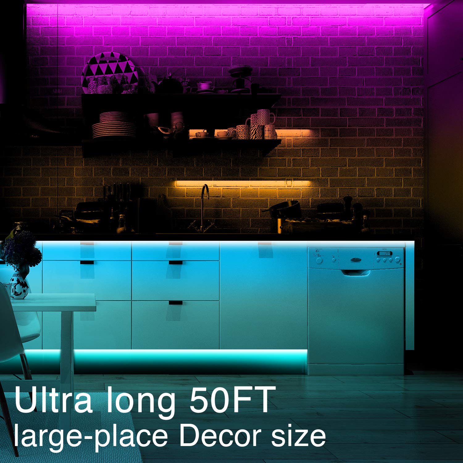 Phopollo Led Strip Lights 50Ft, Multicolor 5050 With Ir Remote & 12V Power Supply - Model Ph49Rgb53Wus