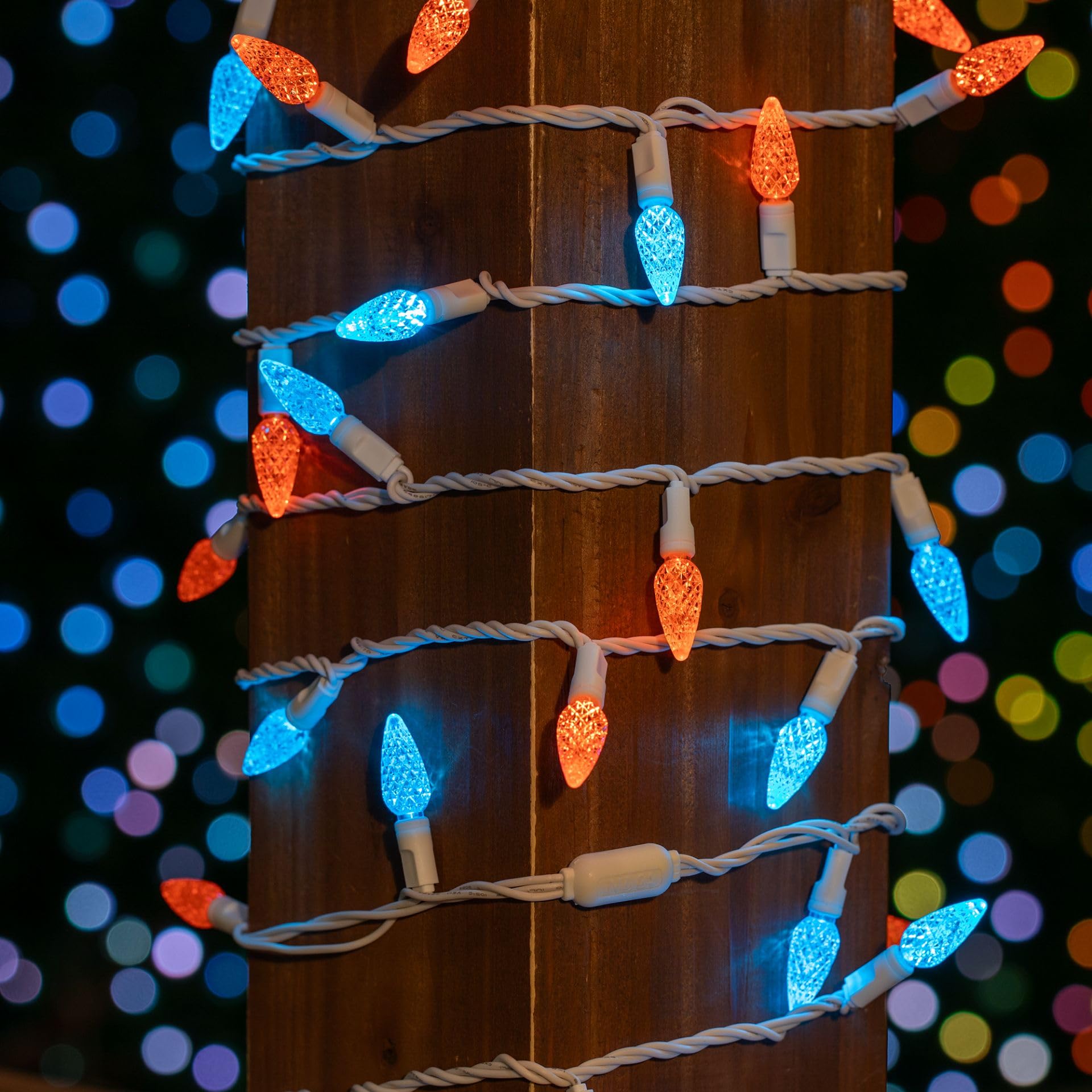 Novelty Lights 24FT LED Mardi Gras String Lights, Teal/Orange, White Wire, Model MRD-35B-2, Commercial Grade Outdoor Decorations