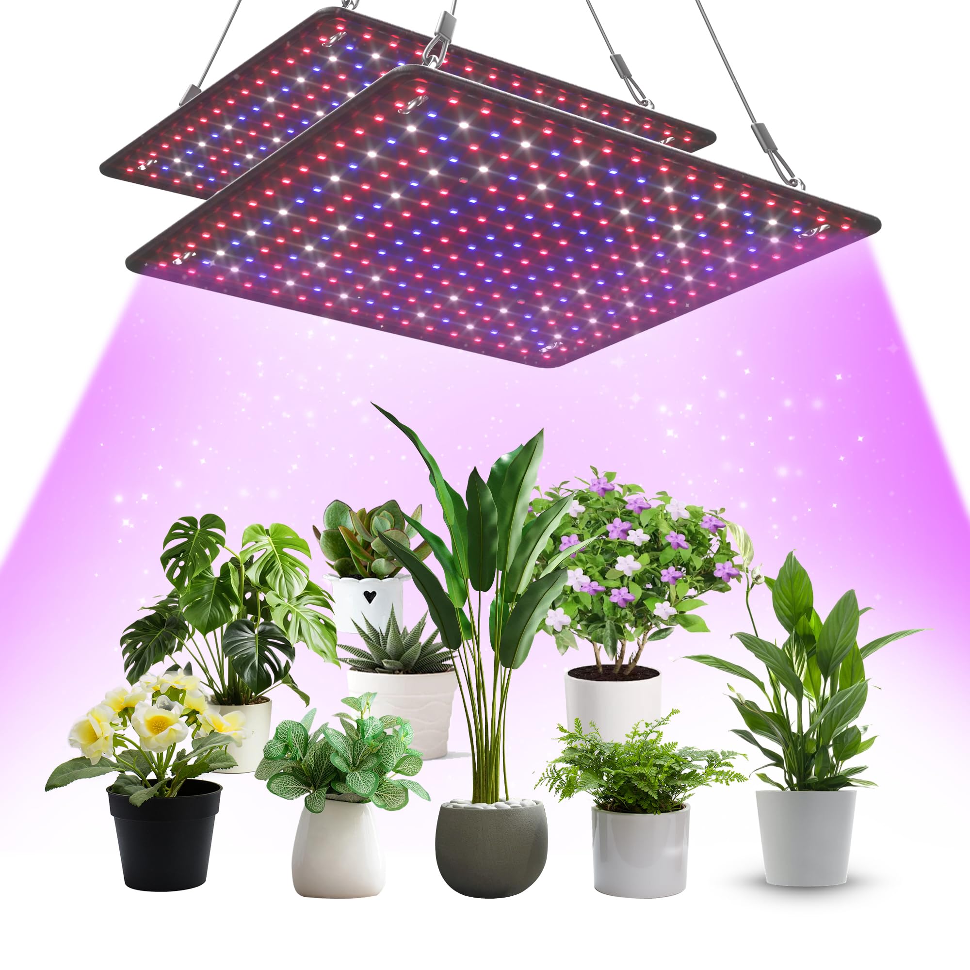 Uallhome 2 Pack LED Grow Light Panel 200W Lamp for Indoor Plants  Full Spectrum with White Blue Red UV IR LEDs for 4x4ft Coverage Grow Tent Greenhouse Veg and Bloom Seedlings Hydroponics