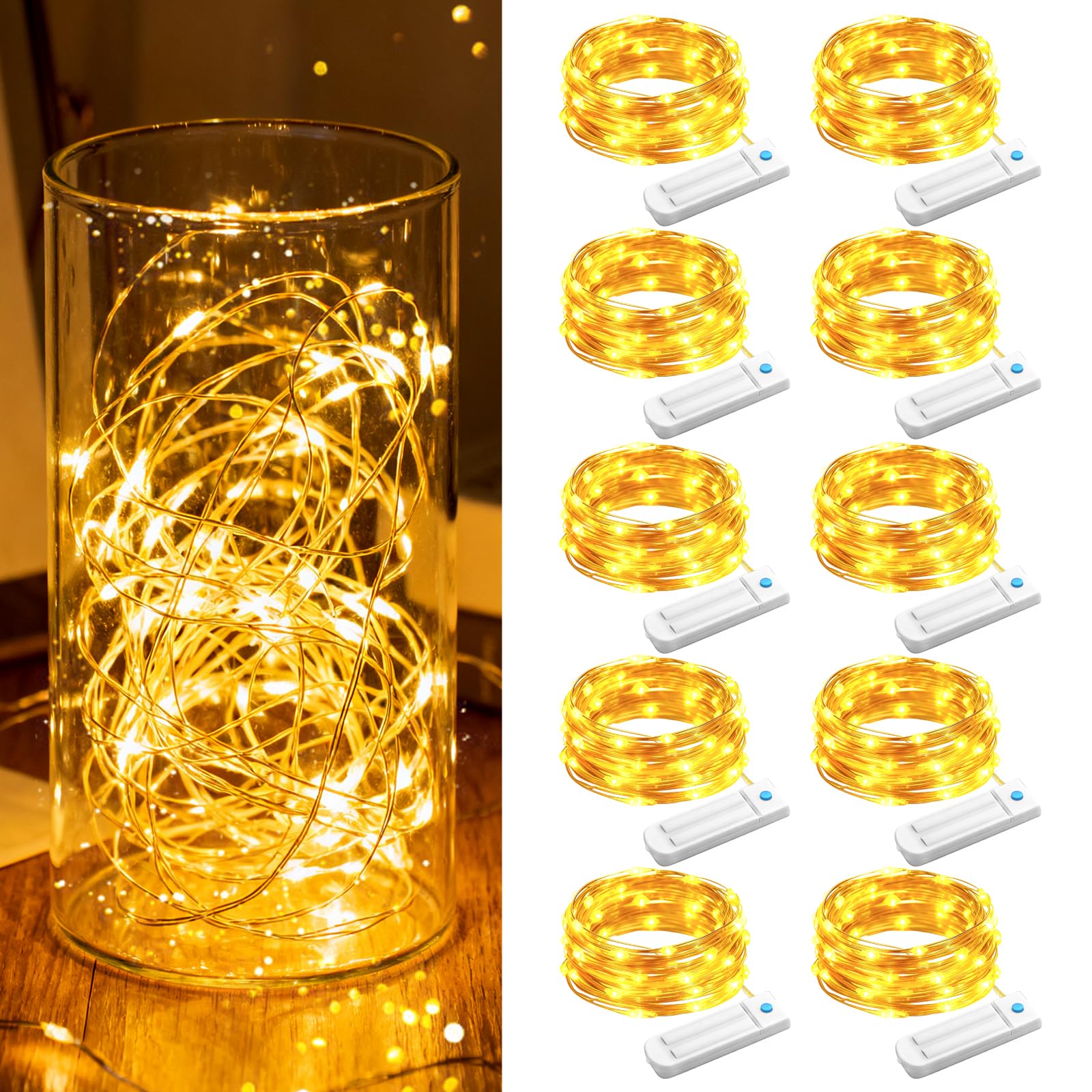 ZNYCYE 10 Pack Fairy Lights with Timer,10ft 30 LED String Lights 8 Modes Fairy Lights Battery Operated Waterproof for DIY Weddin