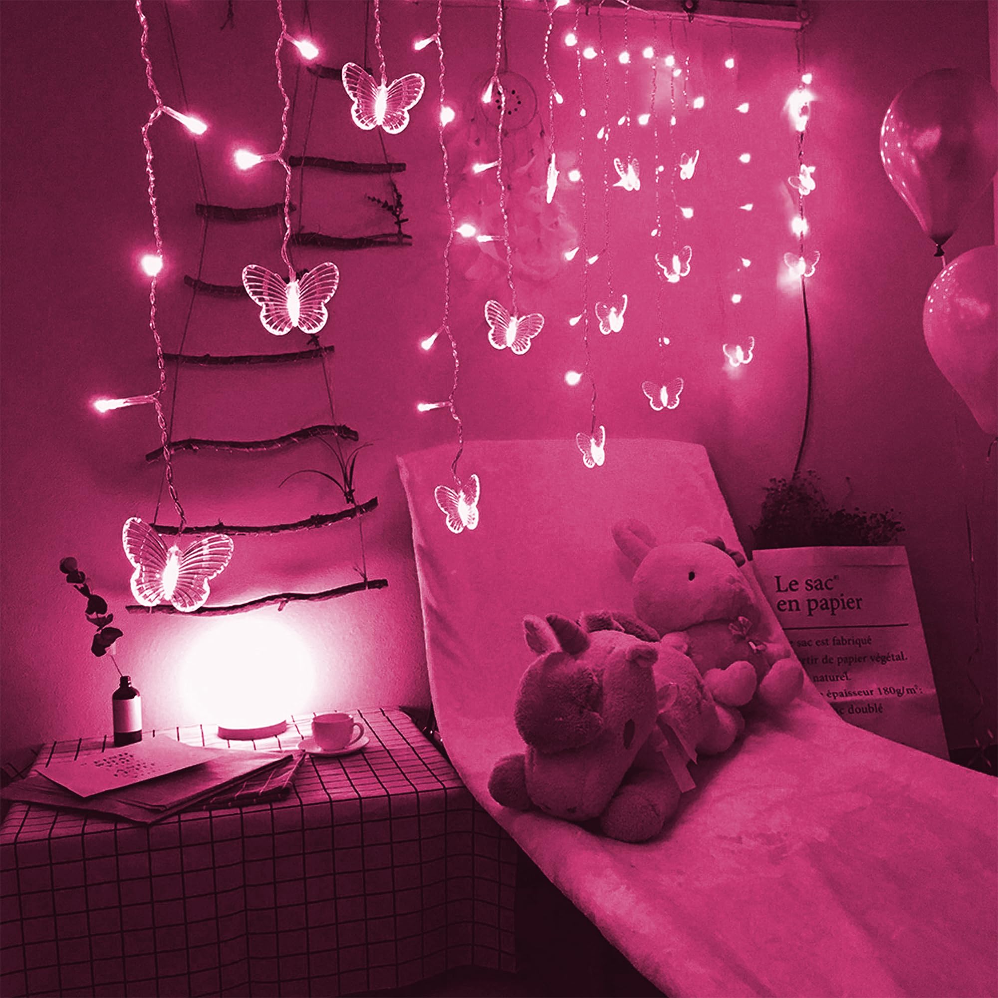 Decorman Butterfly Curtain Lights, 4.9ft 48 LED USB Window Fairy Lights 10 Butterflies 8 Modes Firefly Twinkle Timer String Ligh