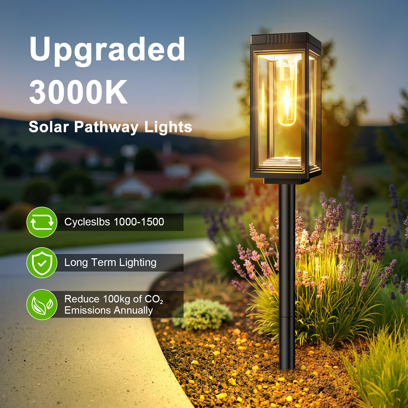 Bright Solar Pathway Lights Outdoor Waterproof  4 Pack Upgraded Solar Lights  15+ Hours Runtime Garden Light  Auto On/Off  Lighting For Outside Yard Walkway Driveway Landscape  Warm White