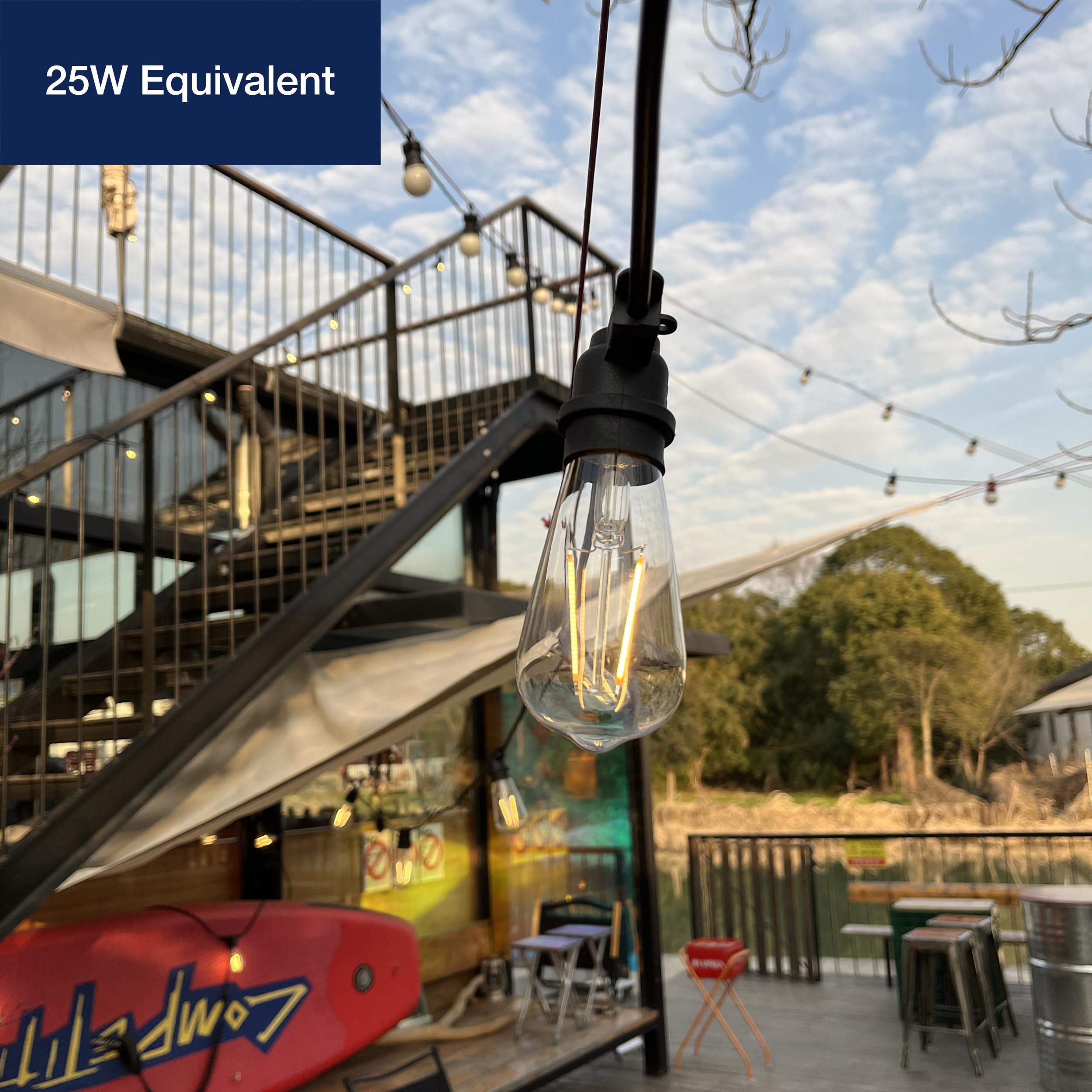 Flsnt St19 Led Edison Bulbs For String Lights, 25W Equivalent Outdoor Led Light Bulbs For Patio, Gardon, 2W, 180Lm, 2700K Soft W