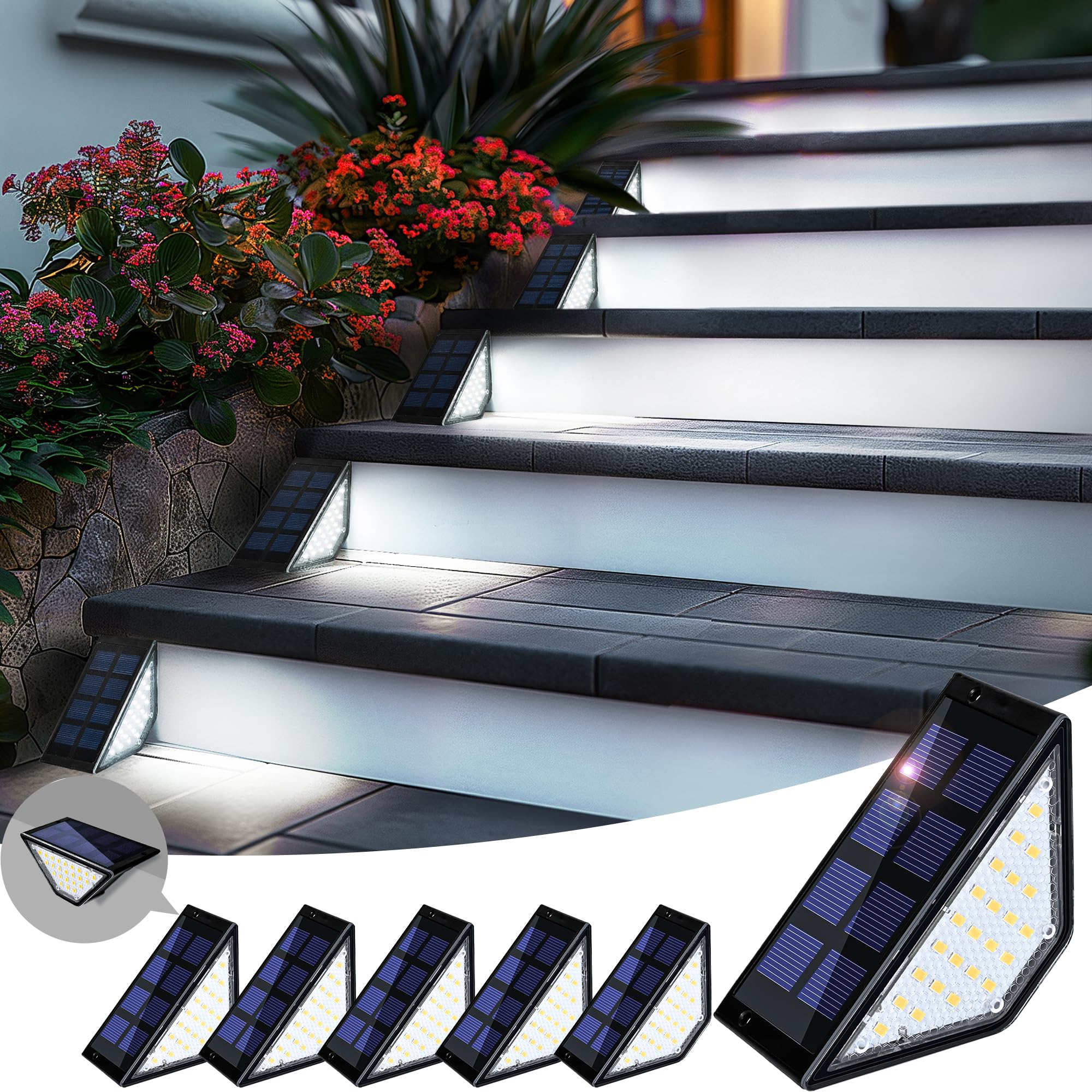 PATIOWIN Solar Step Lights, Waterproof IP65, 24 LEDs, 6 Pack, Cold White, Model 9084