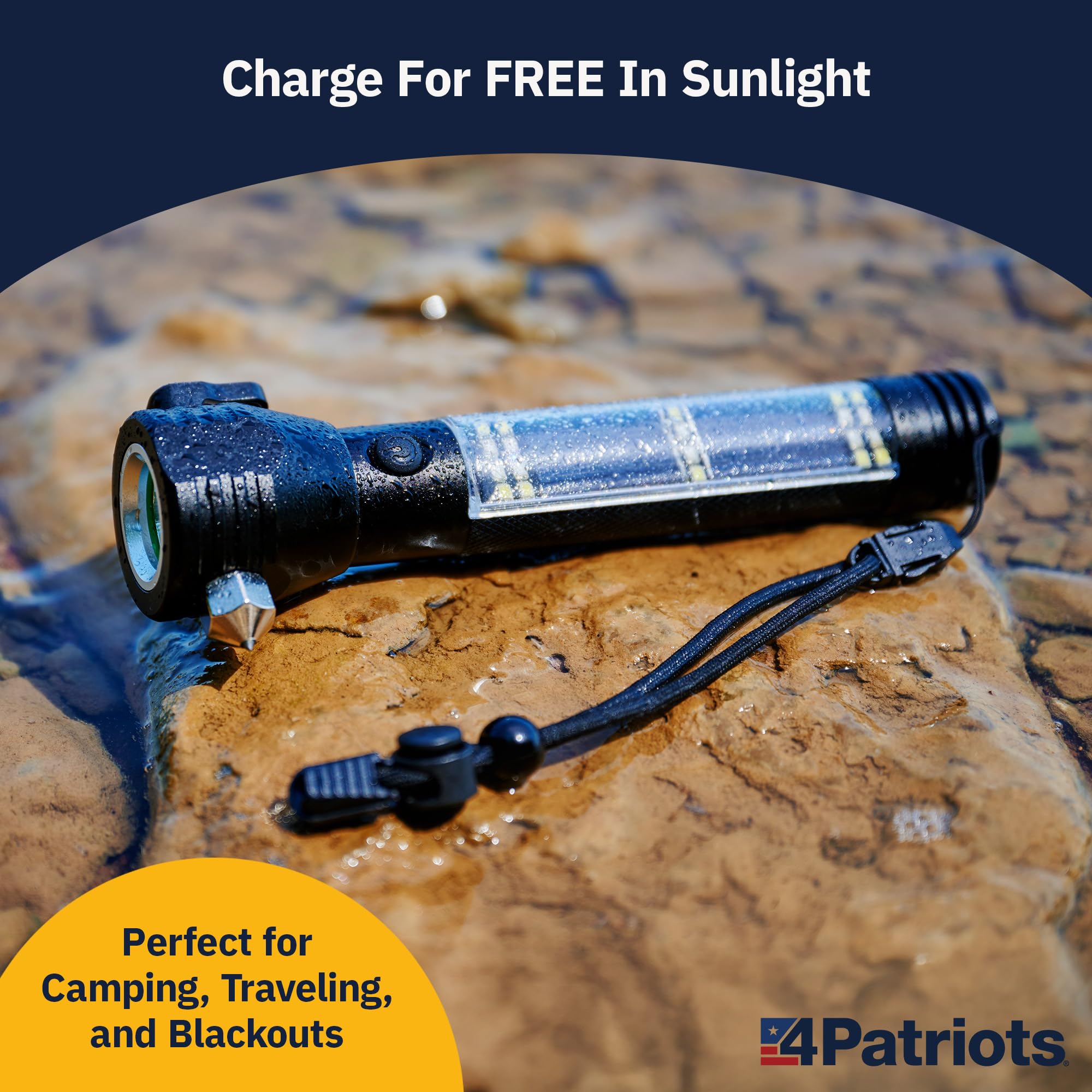 4Patriots HaloXT Solar Tactical Flashlight - Multi-Functional, Power Bank, 4-Pack, Black, Model 593