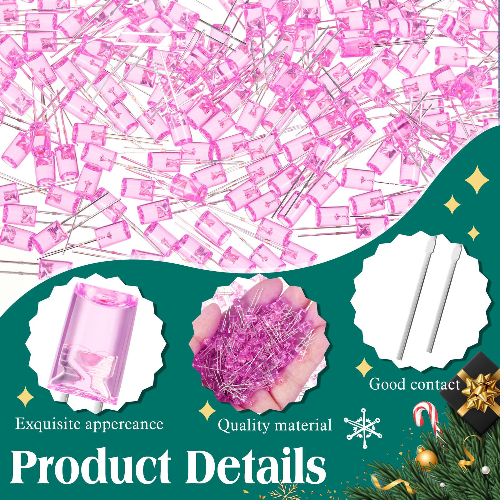 Honoson 60 Pcs LED 3mm 3V String Lights Replacement Bulbs, Energy Efficient Outdoor Lighting, Pink