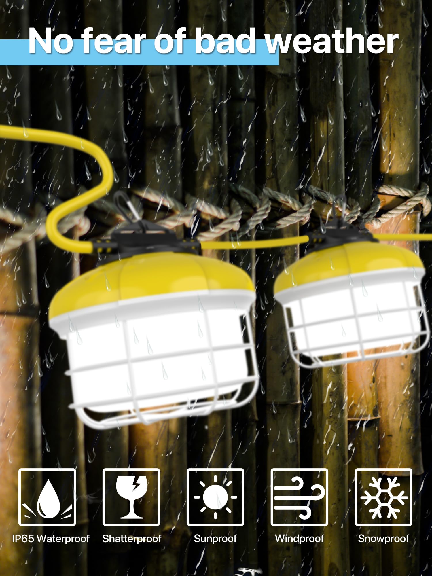 Hyperlite Construction String Lights 100Ft: 10 Bulbs String Work Lights With Climbing Hooks - Ip65 Waterproof Linkable Led String Lights For Job Site Attic Renovation Crawlspace Lighting