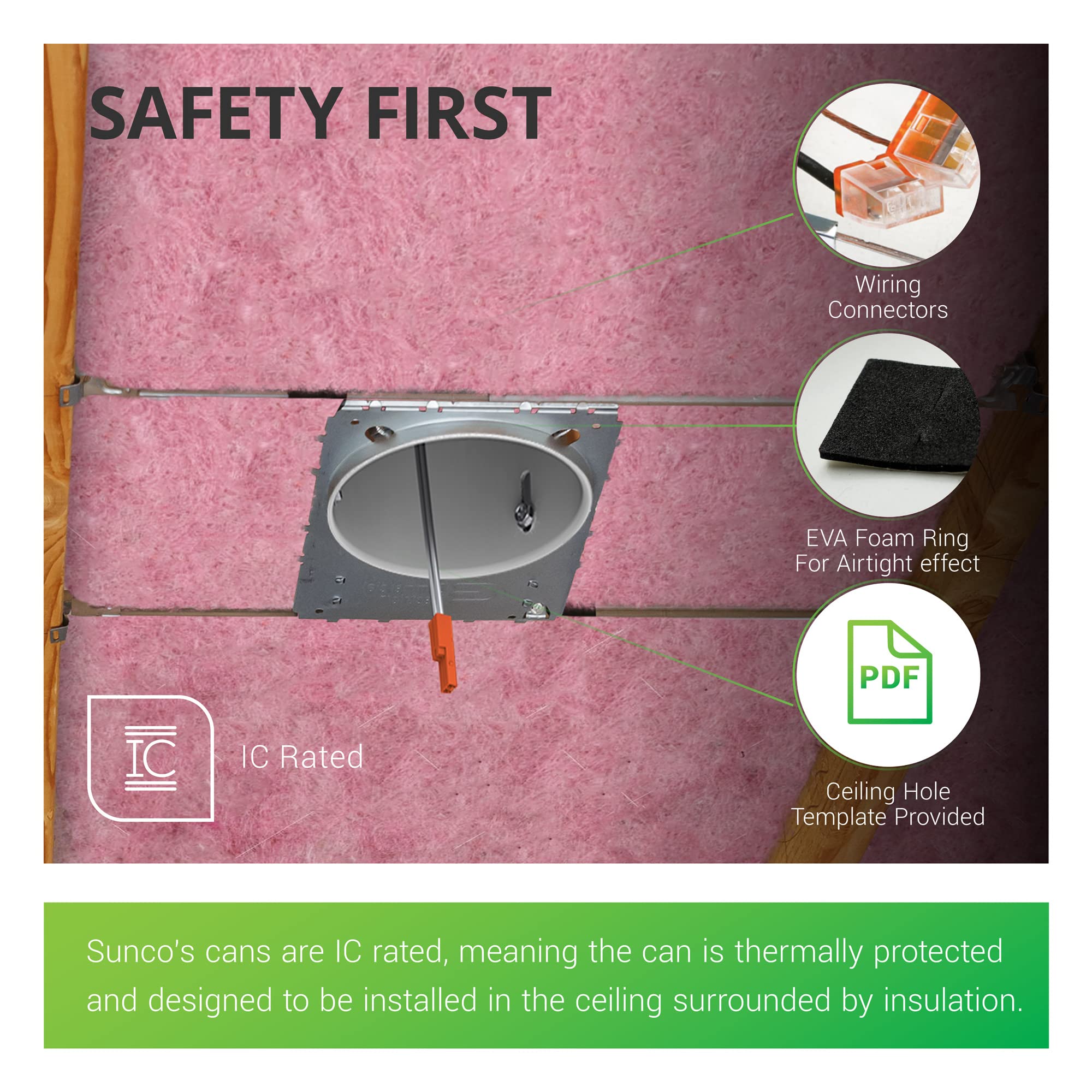 Sunco 4 Inch Recessed Lighting Housing Can Light New Construction, Air Tight Steel Ceiling Can, 120-277V, Hard Wired, Tp24 Connector, Easy Install, Ic Rated, Ul Listed 6 Pack