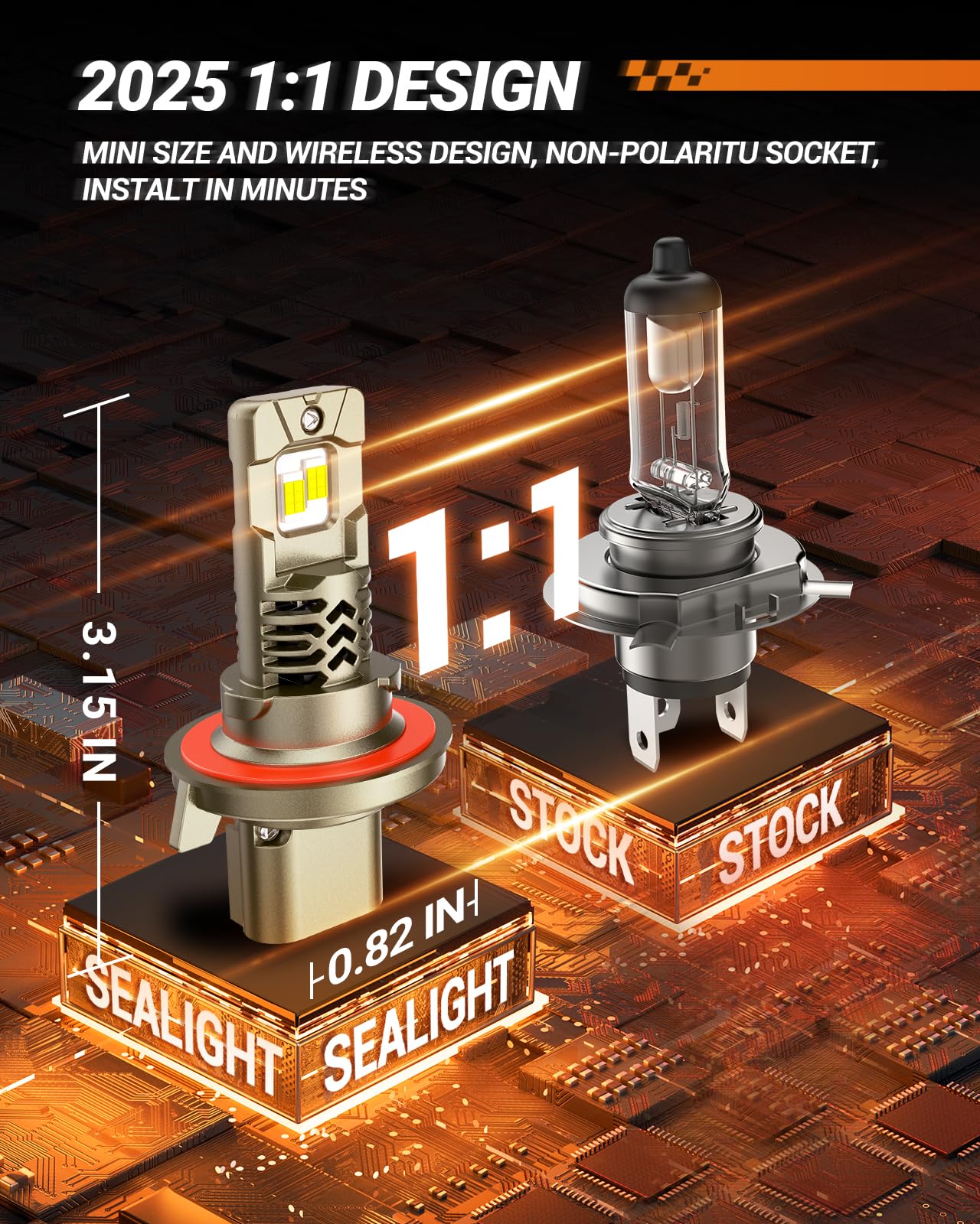 SEALIGHT H4/9003 Super Bright 50,000LM Driving Bulbs, 6500K White, Plug-N-Play, Pack of 2