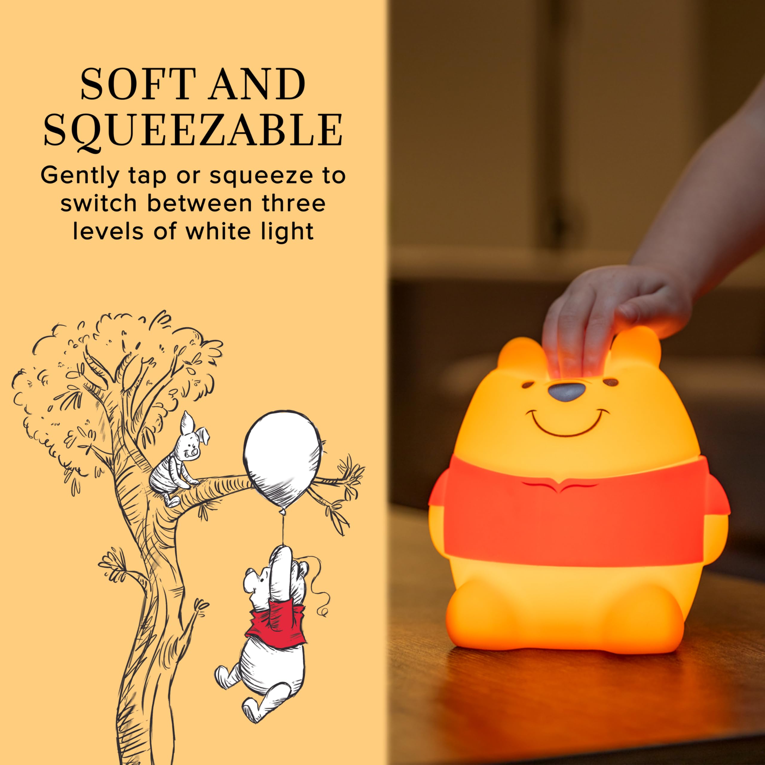 Disney Winnie The Pooh Squish Light, Night Light For Kids, Usb Lamp, Battery Operated, Dimmable, Ideal For Bedroom, Playroom, Li