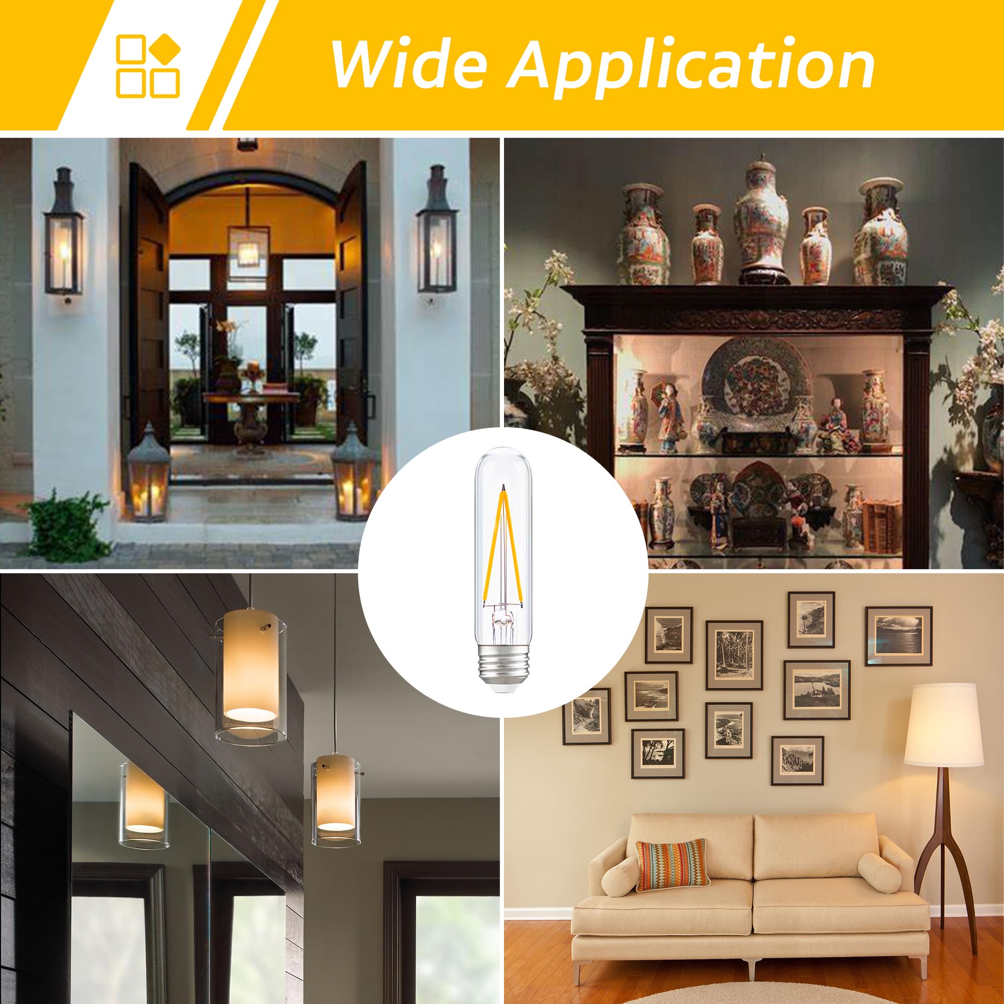 PADMO LUDAZ Dimmable T10 LED Bulb 4W 40W Equivalent, Warm White 2700K, Glass, Pack of 4
