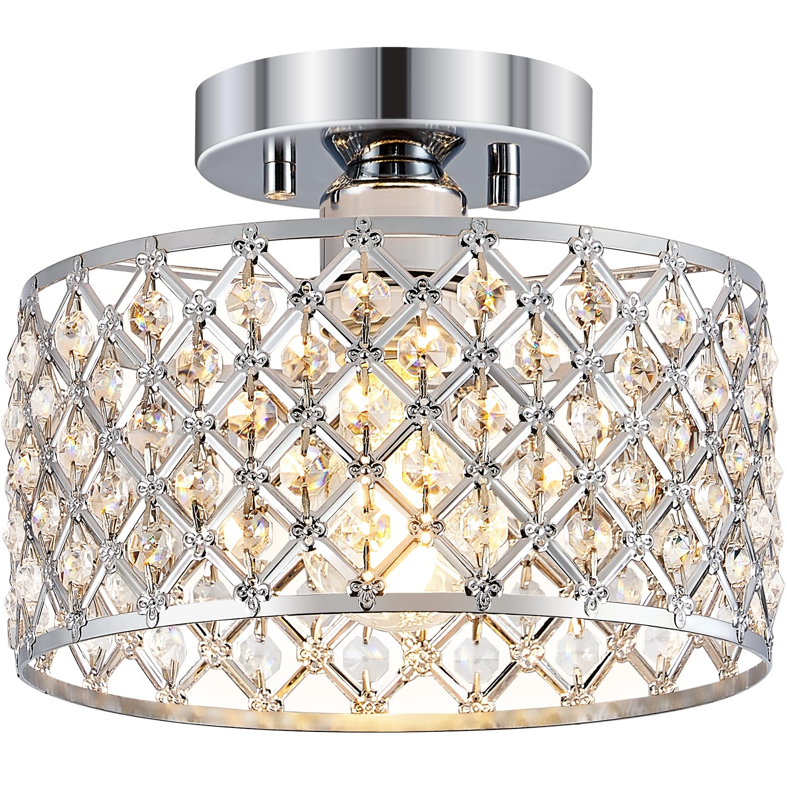 Chrome Crystal Ceiling Light Fixture Modern Semi Flush Mount Ceiling Lighting Fixture Round Small Chandelier For Hallway  Entryway  Laundry Room  Kitchen  Bedroom  Foyer  Bathroom  1 Light  9 Inch