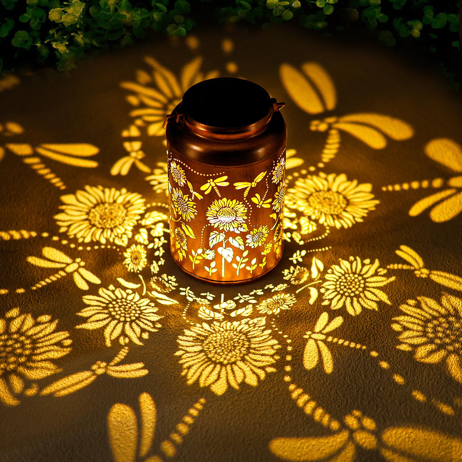 Dragonfly Solar Lanterns Outdoor Waterproof Hanging Sunflower Solar Lights Metal Decorative LED Lanterns Outside Christmas Gifts