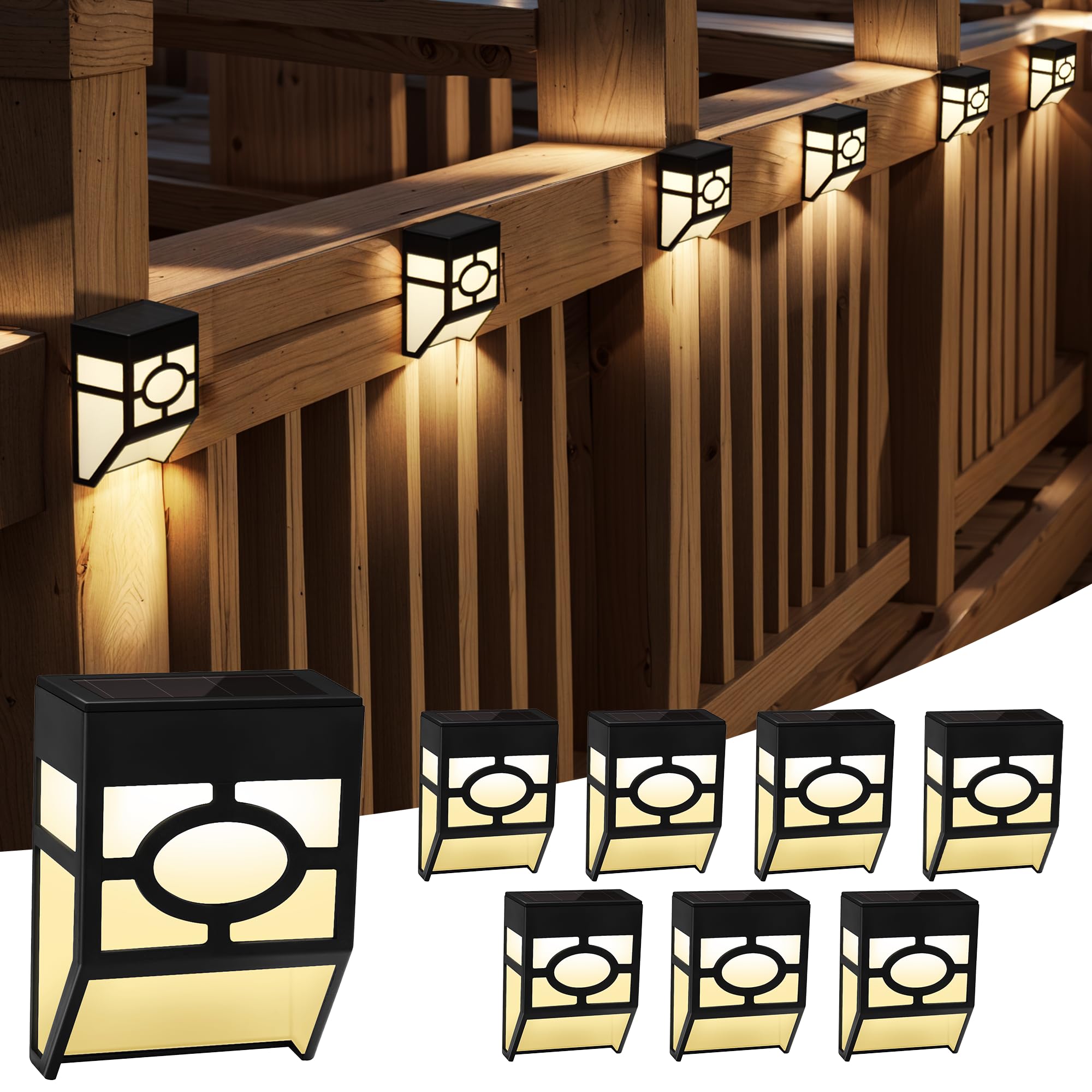 Otdair Solar Lights Outdoor, 8 Pack Warm White/Multicolour Led Decorative Fence Lights, Waterproof Plastic For Deck, Patio, Yard