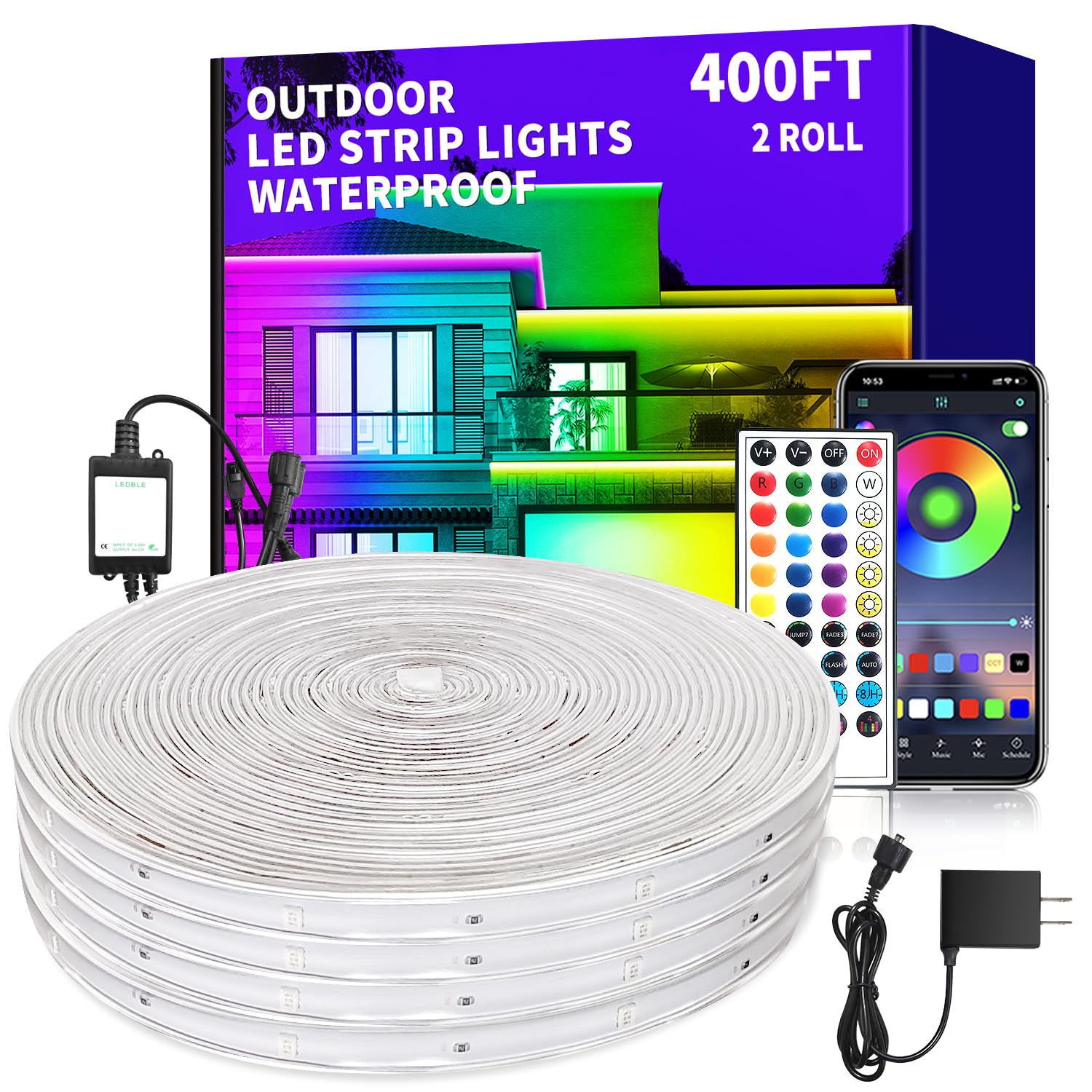 vimeepro 400Ft Outdoor Waterproof LED Strip Light,Music Sync RGB IP68 Led Lights with App/Remote Control,Color Changing Waterpro