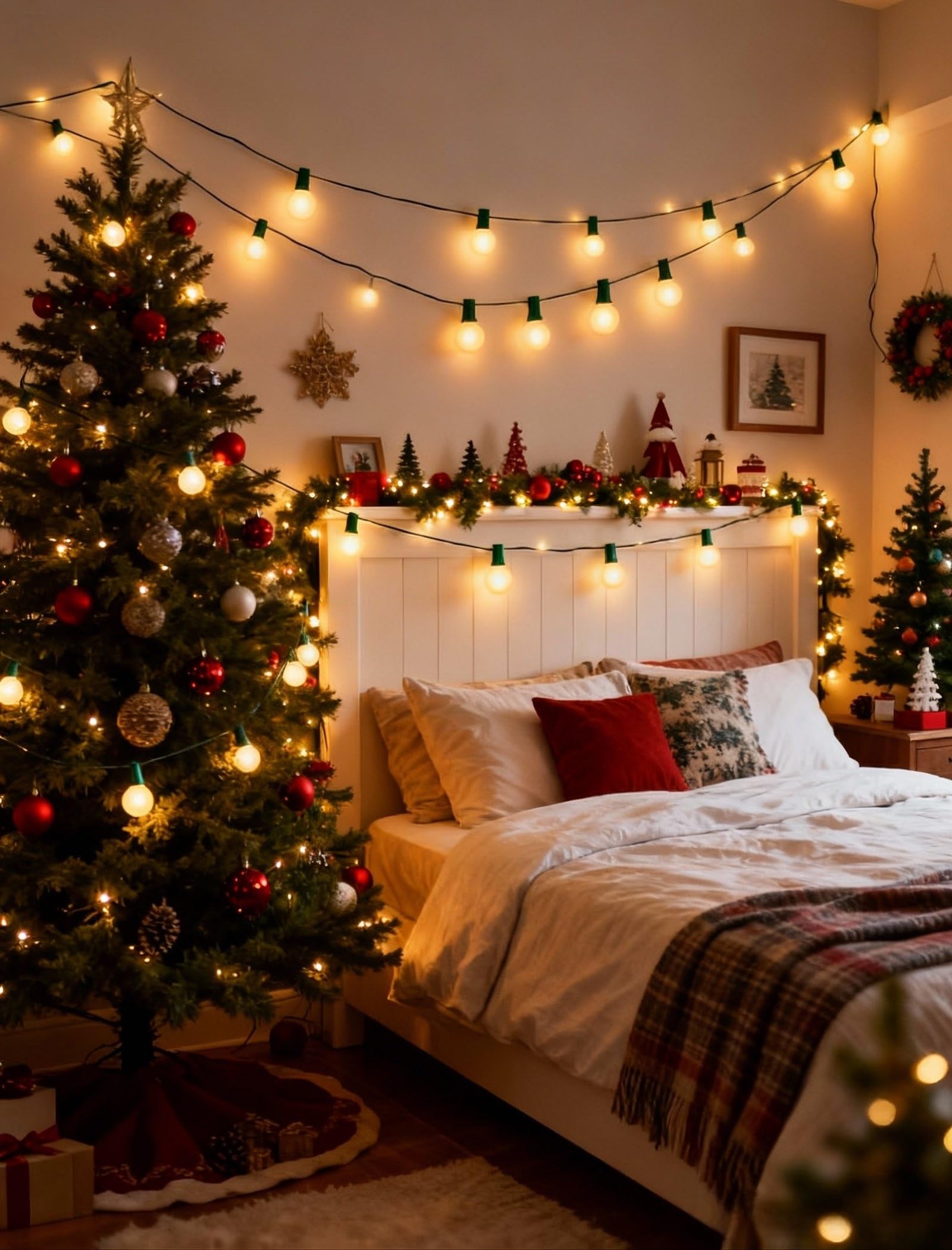 G40 Christmas Lights 25Ft Frosted Christmas Lights With 27 Edison Incandescent Round Bulbs Connectable Globe Light For Indoor/Outdoor Tree Holiday Party Garden Decor Green Wire