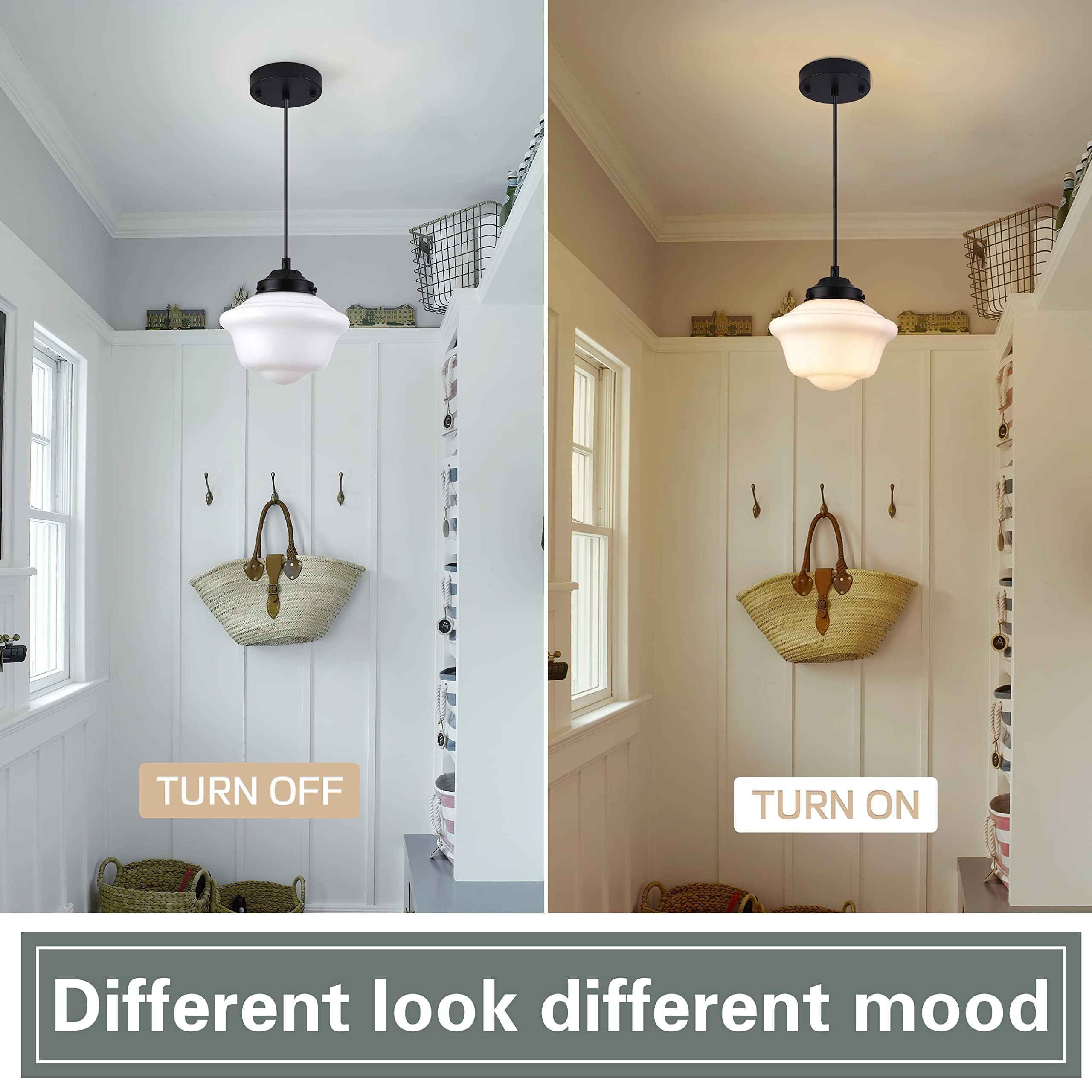 Ayshwilldec Black Schoolhouse Light Fixture 8'' Milk Glass Pendant Light Schoolhouse Pendant Light Milk Glass Light Fixture Mid