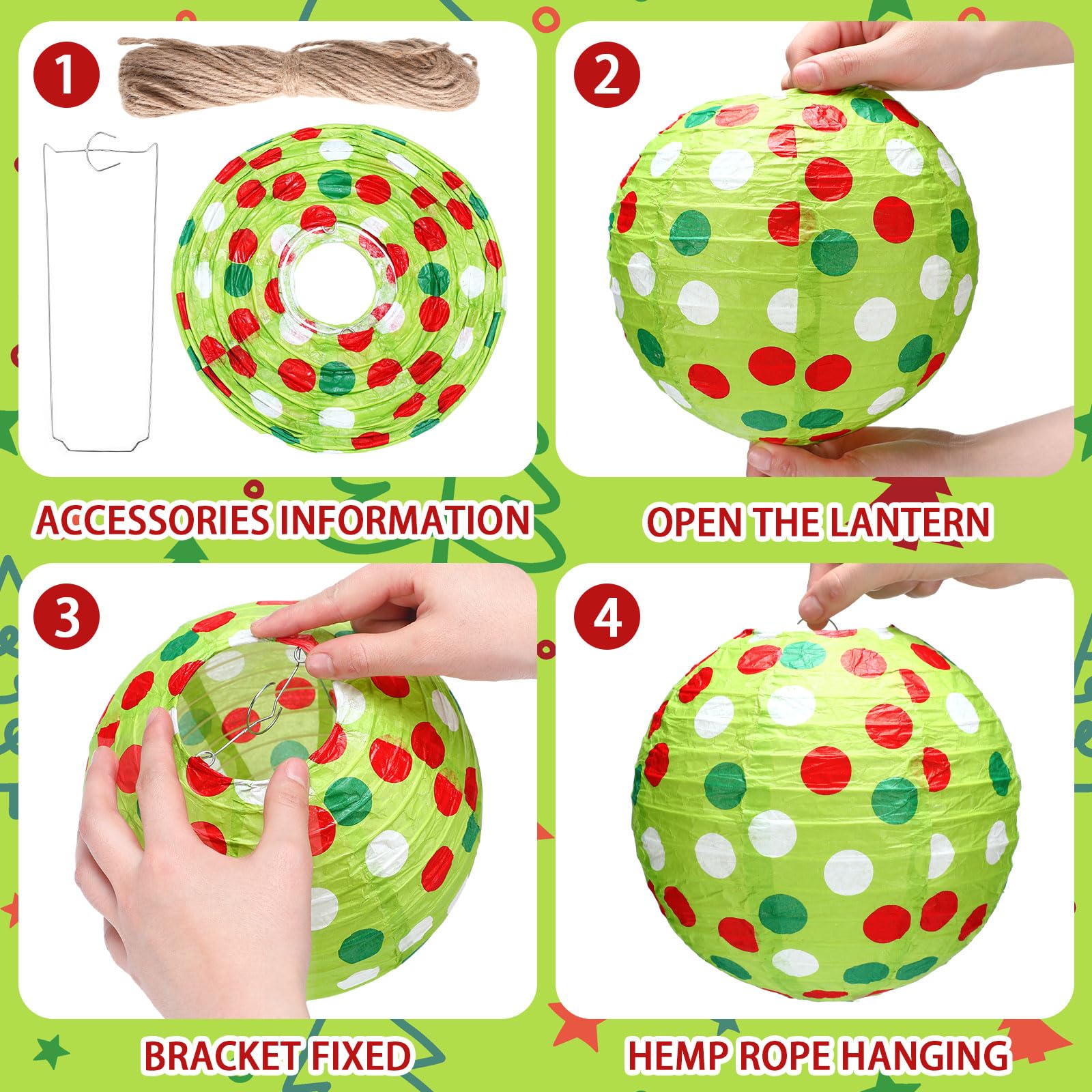 Rossesay 12 Pcs Red And Green Paper Lantern 8 Inch Christmas Hanging Lantern Indoor Outdoor Decorative Round Hanging Decor Ornam
