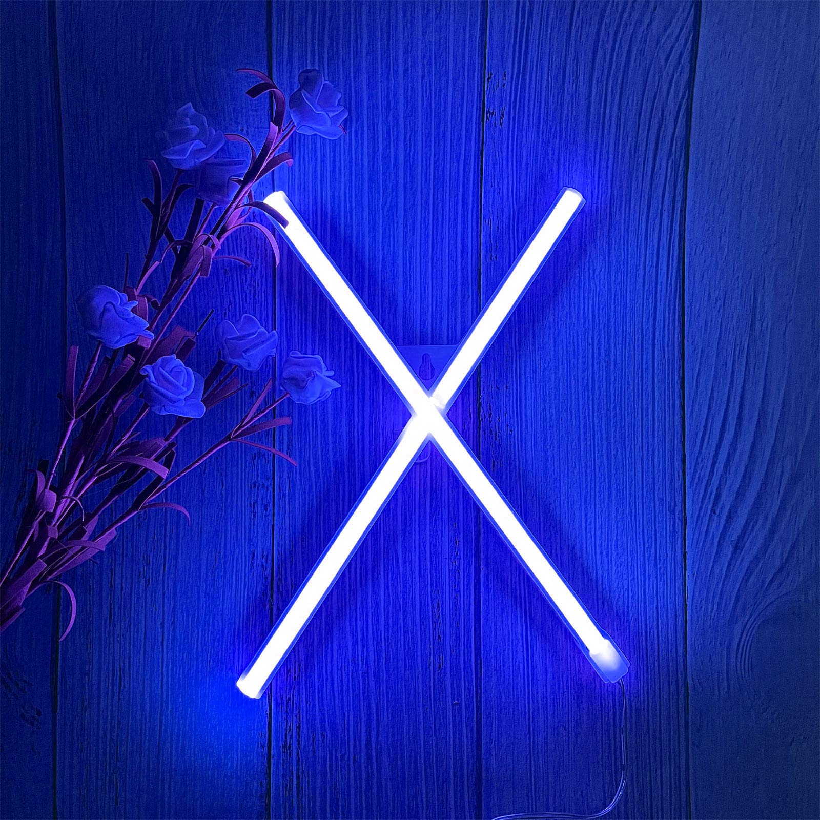 ENUOLI Blue LED Neon Letter Light, USB/Battery Operated, Indoor Wall Decor, Model nNH.X-B, Valentines Day, Plastic