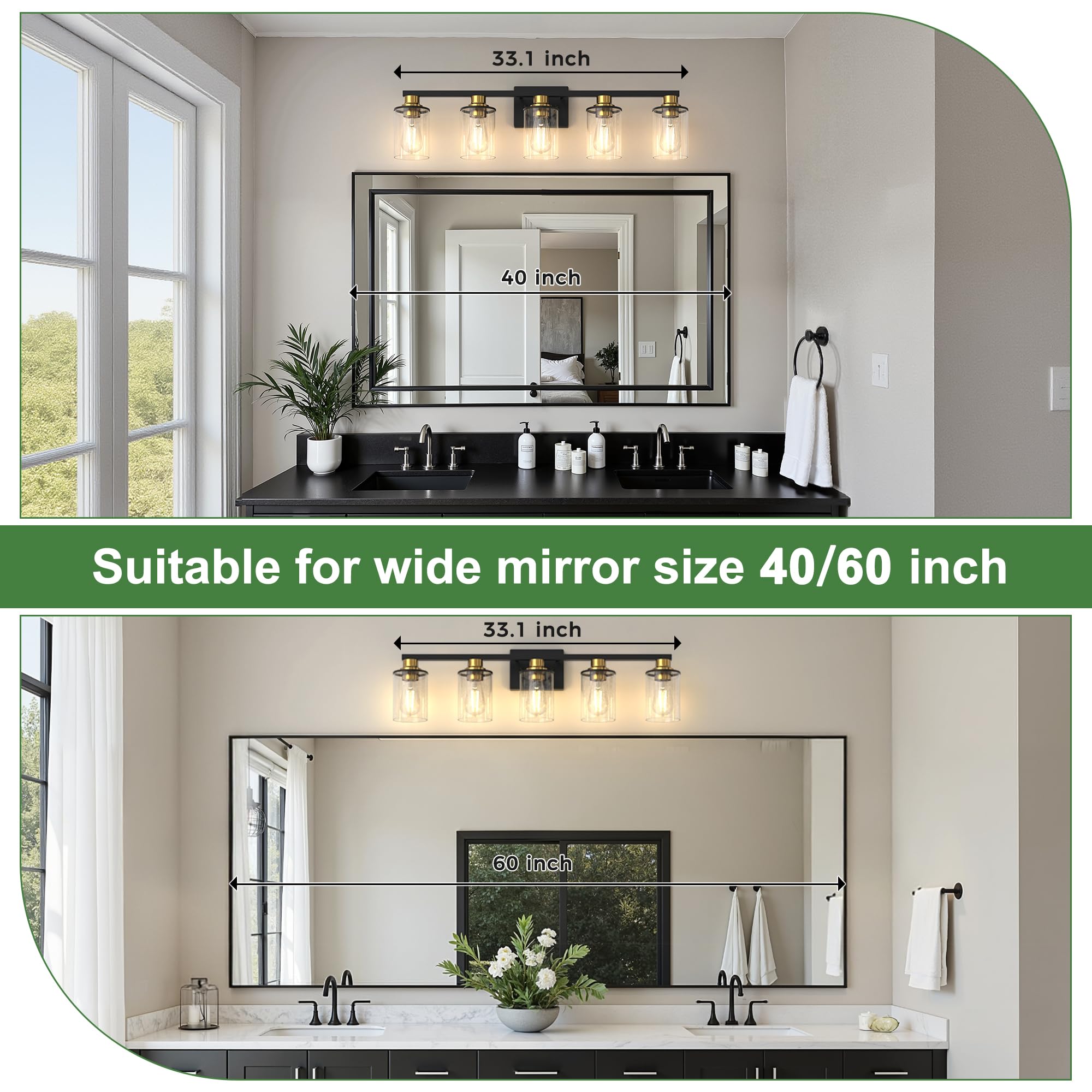 Doresshop Bathroom Light Fixtures  5-Light Gold And Black Bathroom Lighting Fixtures Over Mirror With Clear Glass Shade  Vanity Lights For Hallway Living Room Bedroom