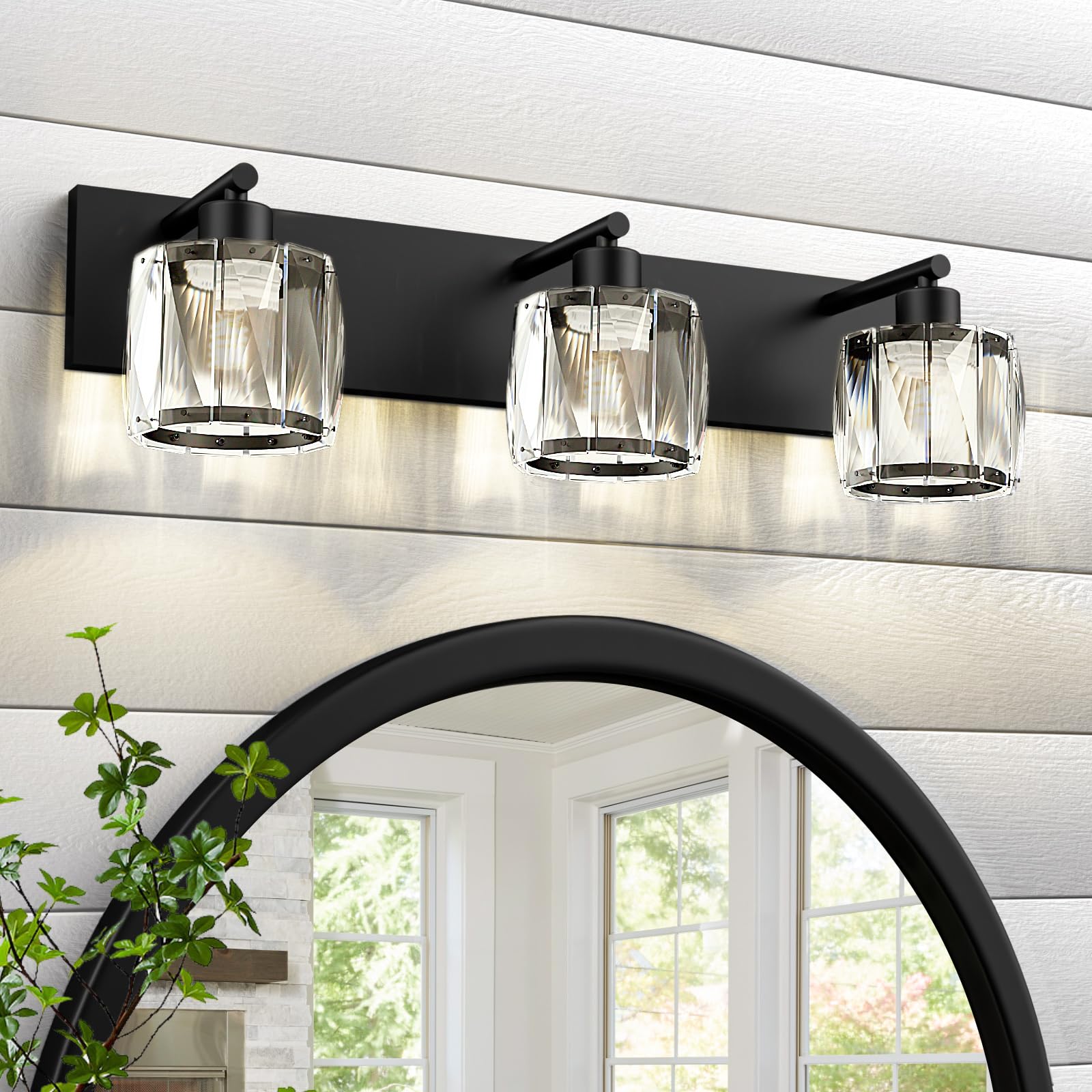 VOLISUN Crystal Vanity Lights for Bathrooms  3 Light Bathroom Vanity Light  Modern Matte Black Bathroom Light Over Mirror  Black Bathrooms Lights Fixtures-UL Certificated(Exclude Bulb)