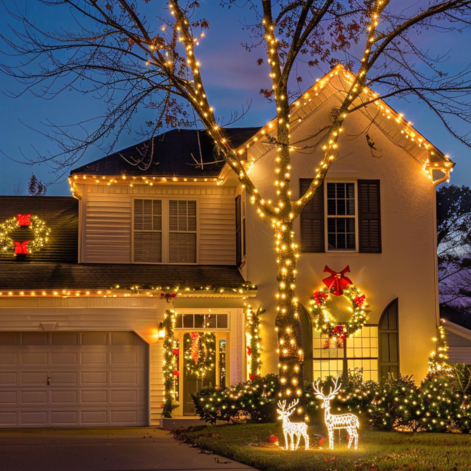 Jmexsuss 2 Pack Solar Christmas Lights Outdoor Waterproof, Total 400 Led 151Ft Warm White Christmas Lights, 8 Modes Solar String Lights For Outside Patio Yard Tree Garden Christmas Decorations