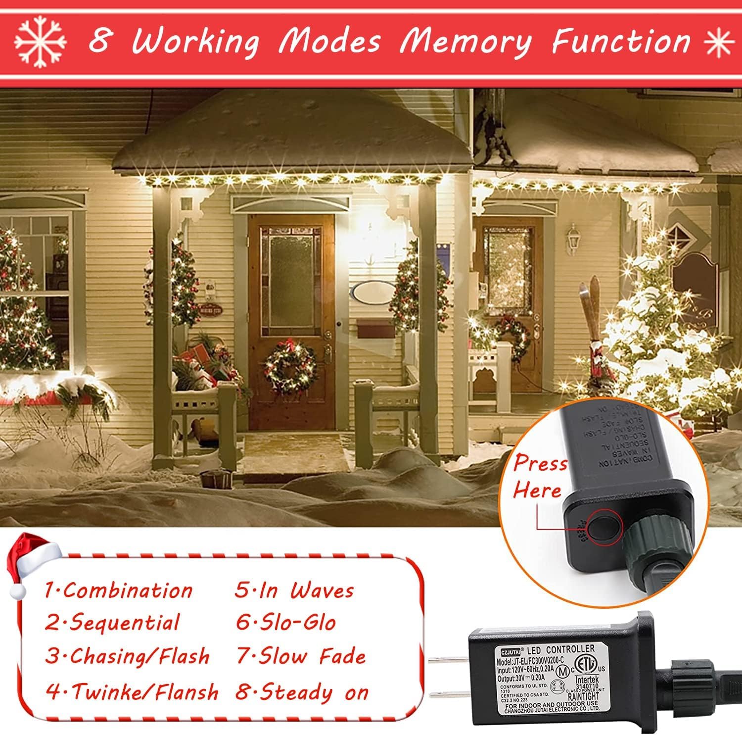 Realization Christmas Lights - 180FT 500 LED Cool White, Waterproof, 8 Modes, UL Certified, Model YLS1000WD01